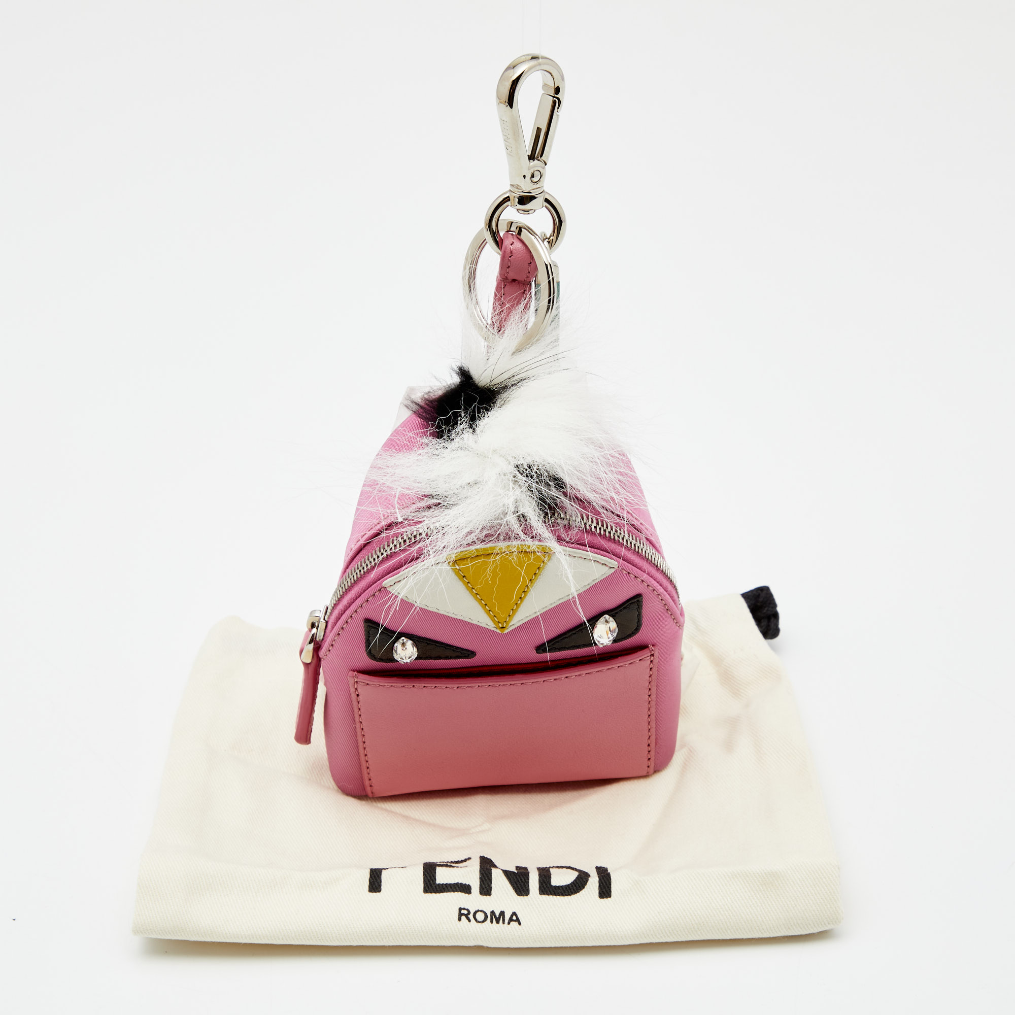 Fendi Pink Nylon And Leather Monster Backpack Charm