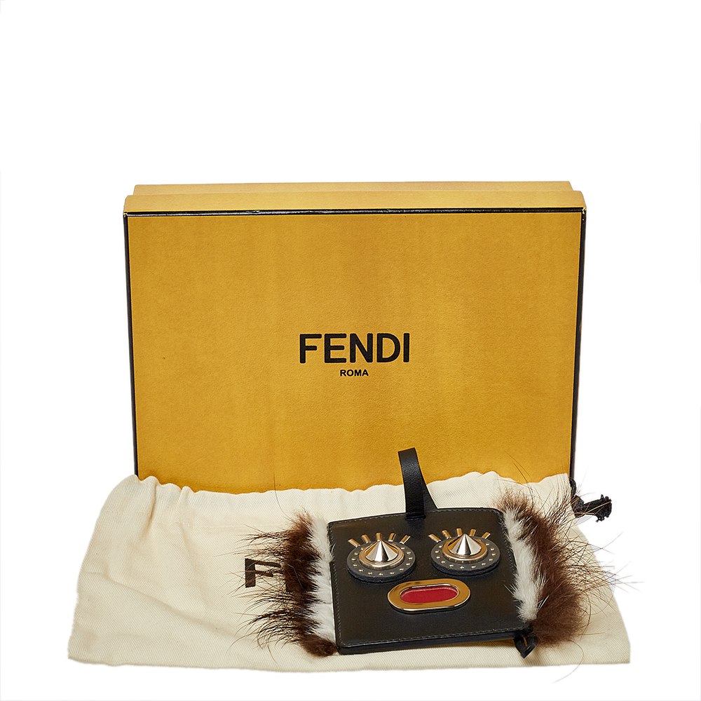 Fendi Black Leather Studded Monster Luggage Charm