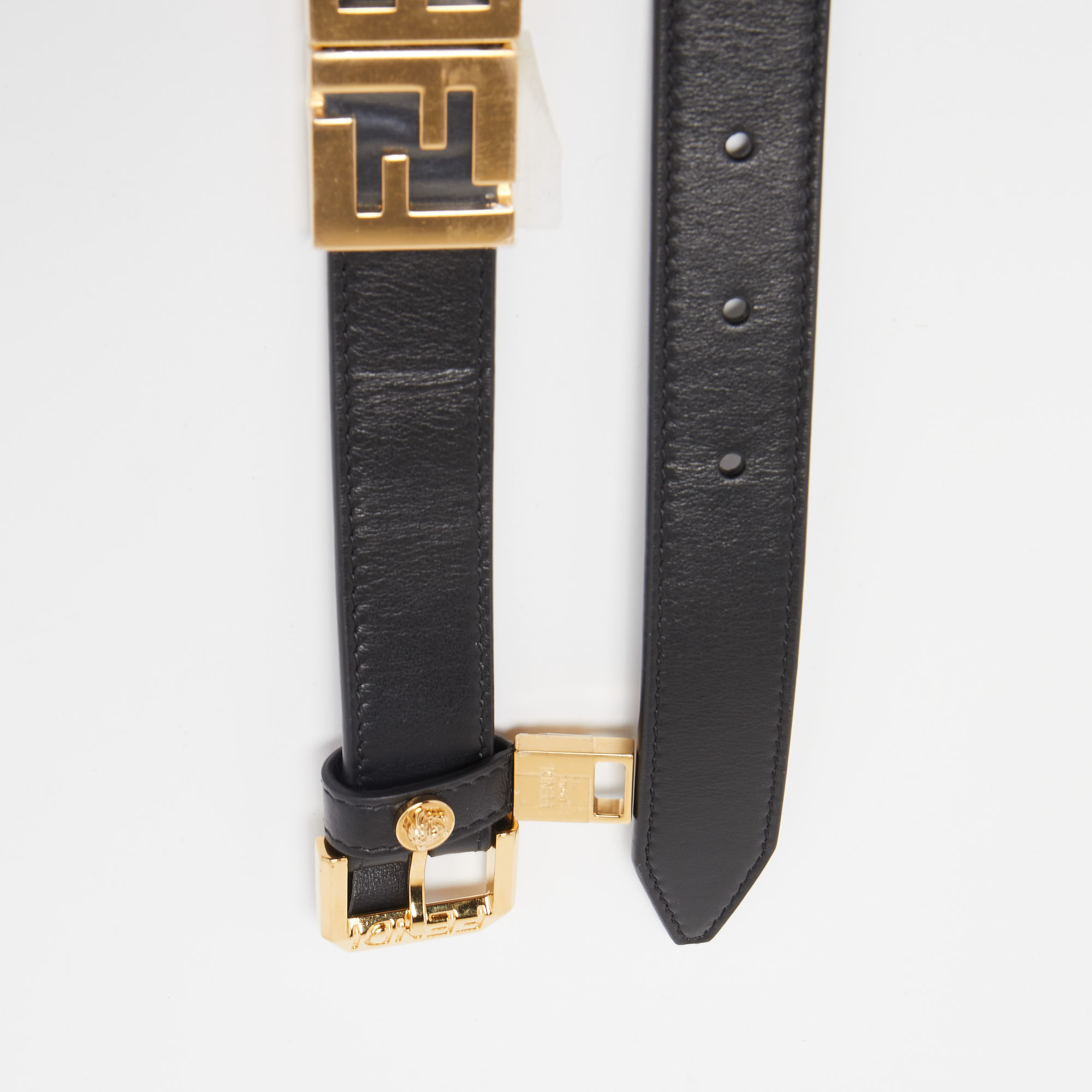Fendi X Versace Black Leather Logo Letters Buckle Belt 90CM