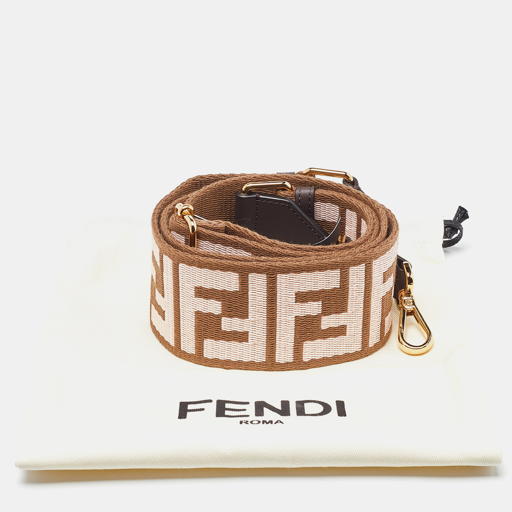 Fendi Brown/Light Pink Fabric And Leather FF Strap You Shoulder Bag Strap