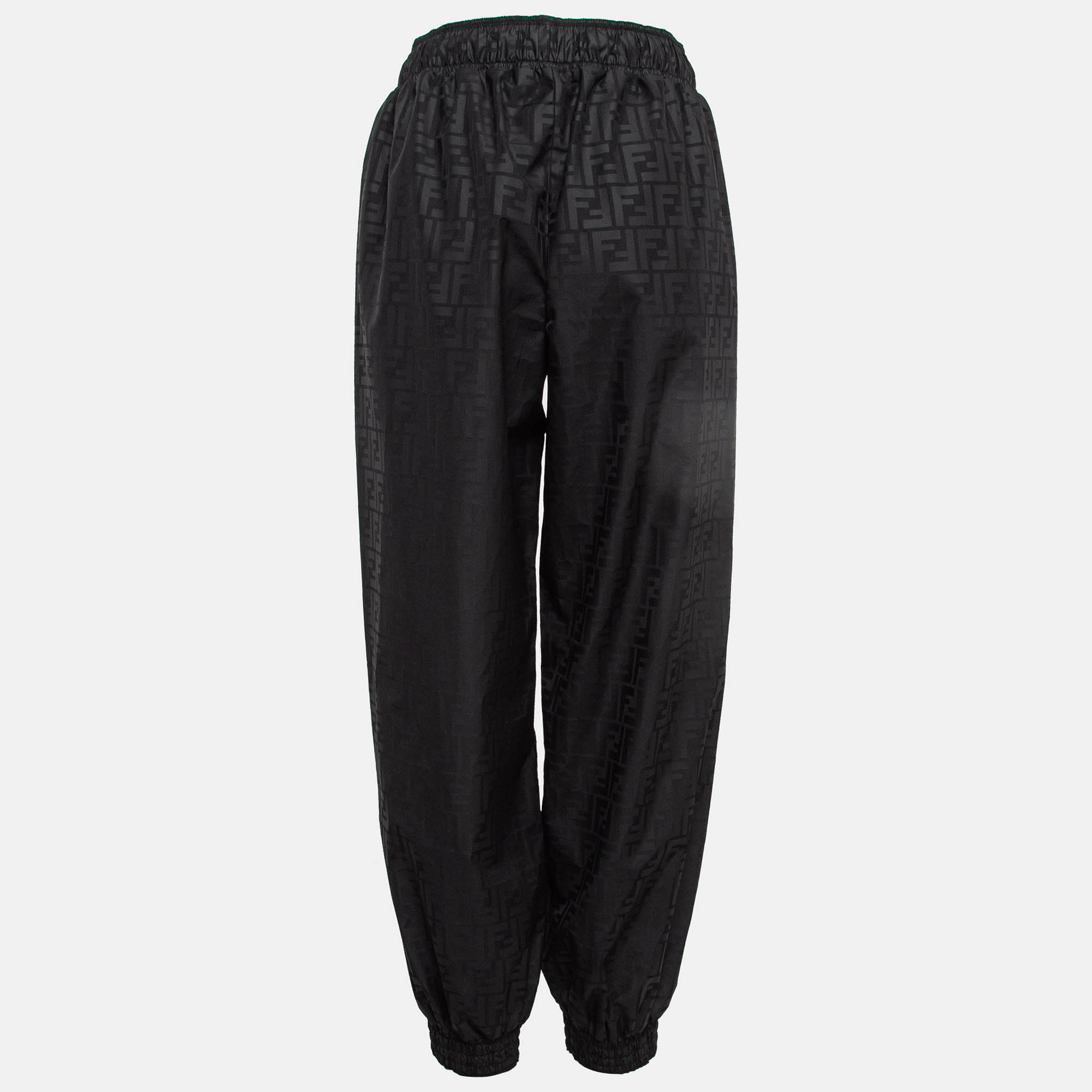 Fendi Black Monogram Printed Synthetic Elasticated Legs Trousers S