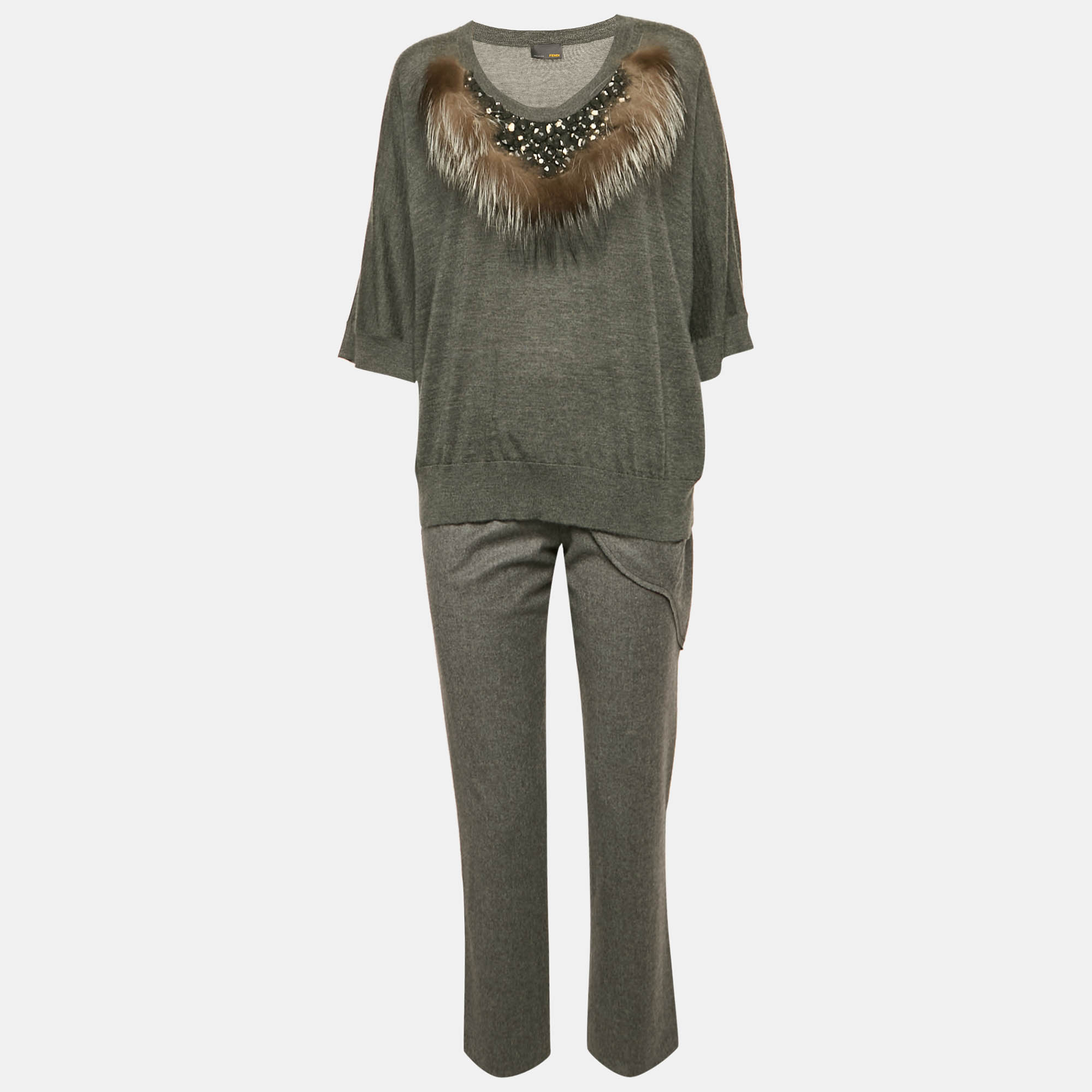 Fendi Grey Fur Trim Cashmere and Wool Knit Top and Pants Set S
Fendi Grey Fur Trim Cashmere and Wool Knit Top and Pants Set S