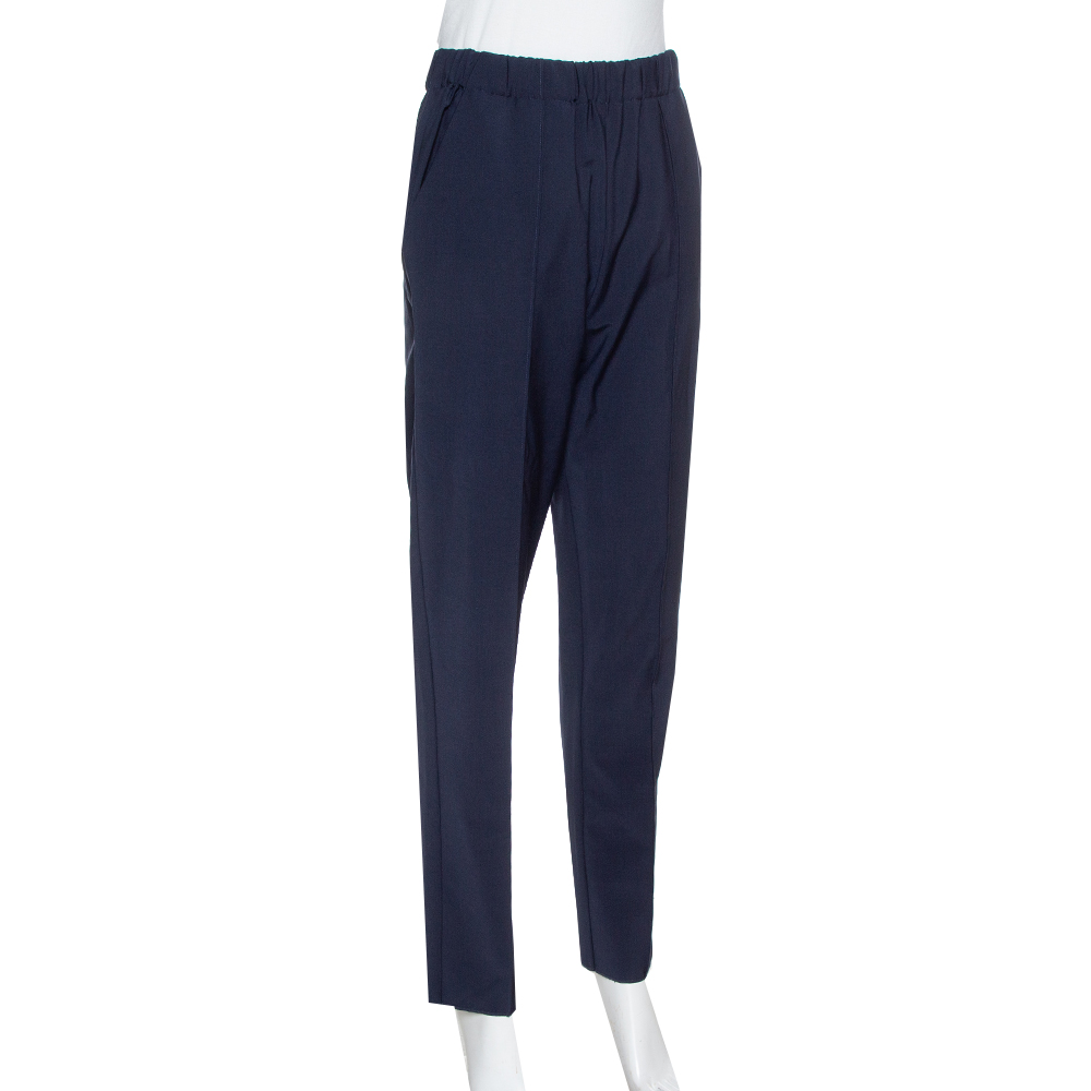 Fendi Navy Blue Wool Elasticized Waist Tapered Trousers 
Fendi Navy Blue Wool Elasticized Waist Tapered Trousers