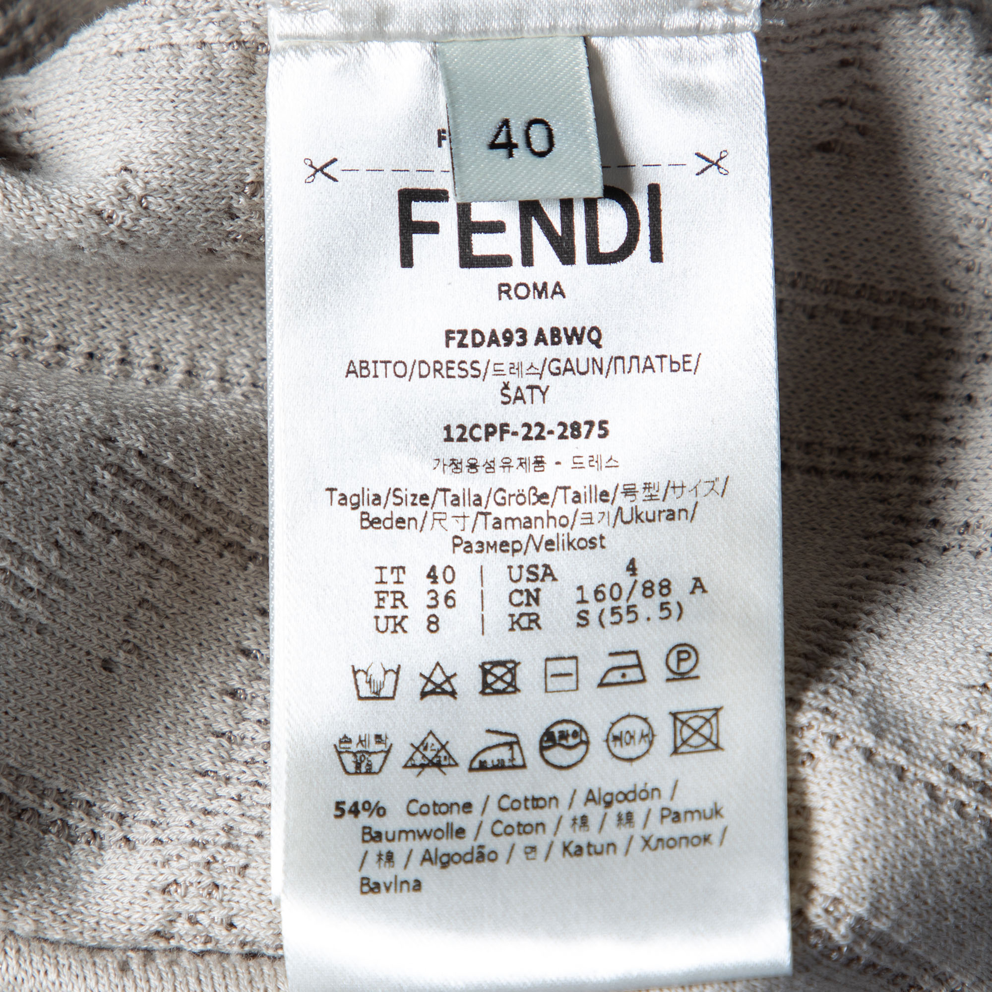 Fendi Greige FF Motif Knit Sleeveless Fitted Dress S