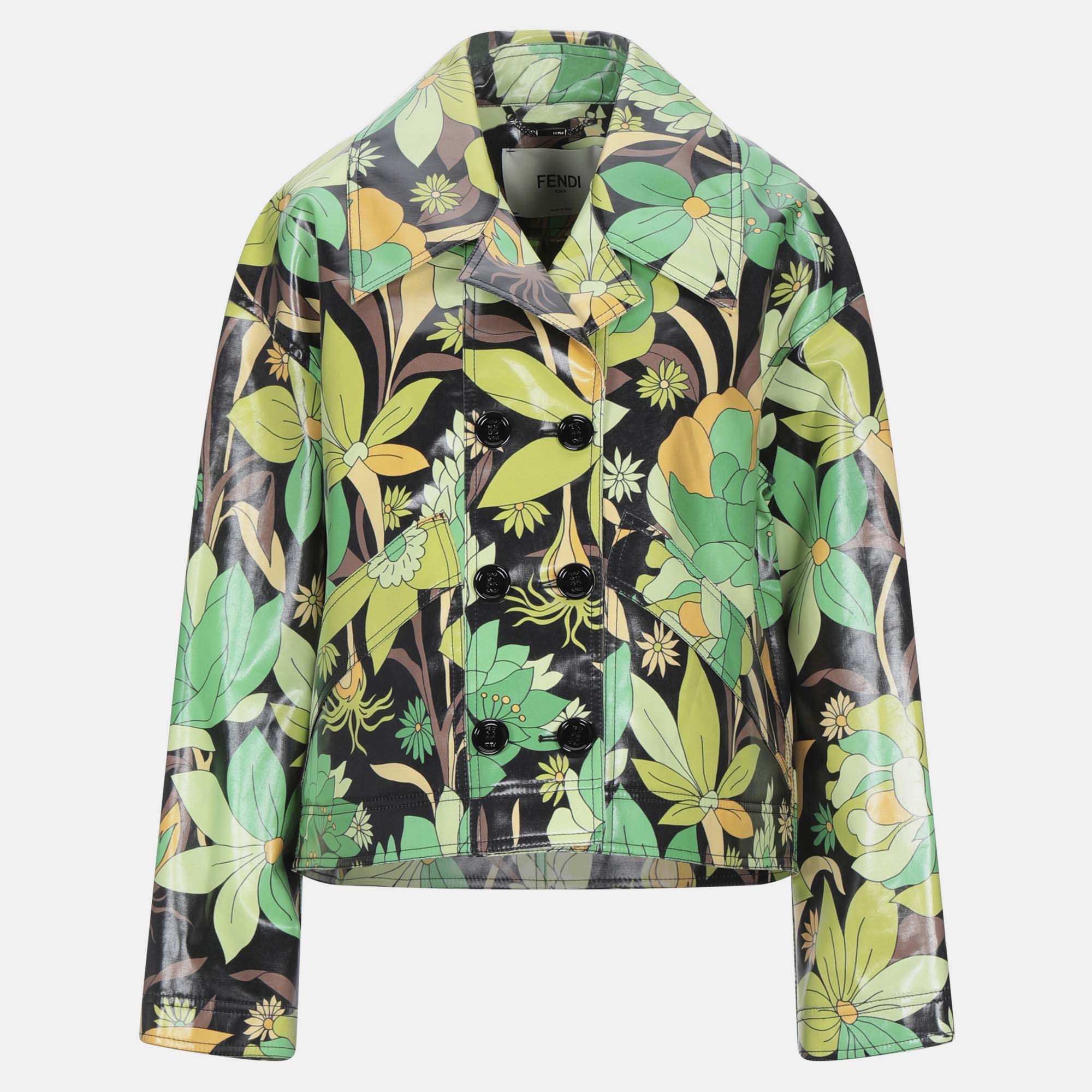 Fendi green/brown coated cotton jacket m (it 42)