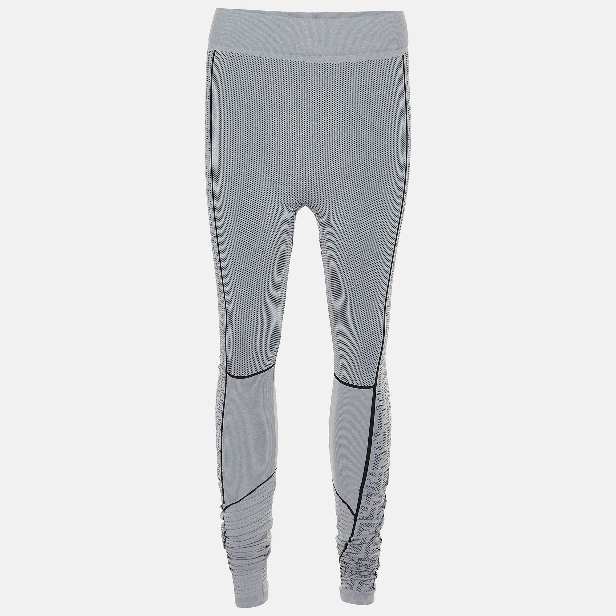 Fendi grey logo pattern jersey seamless leggings l/xl