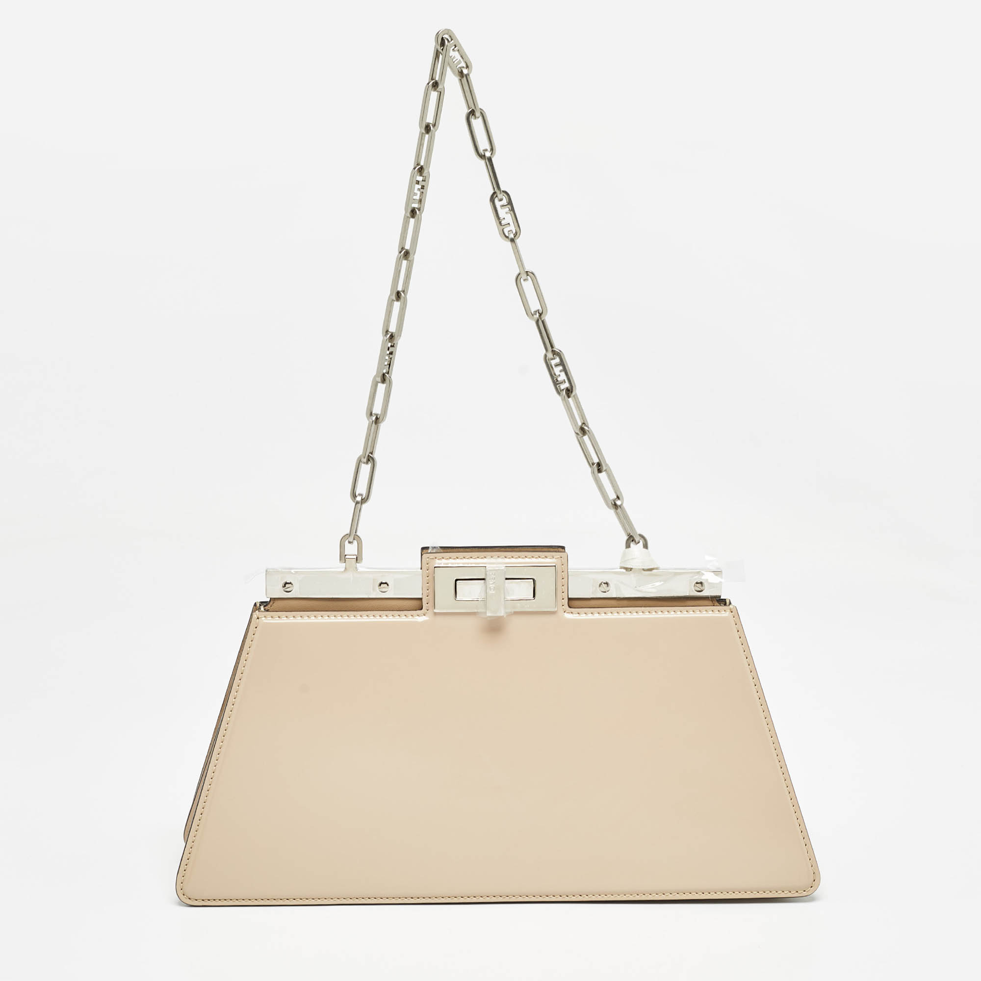 Fendi Beige Patent Leather Medium Peekaboo Cut Bag