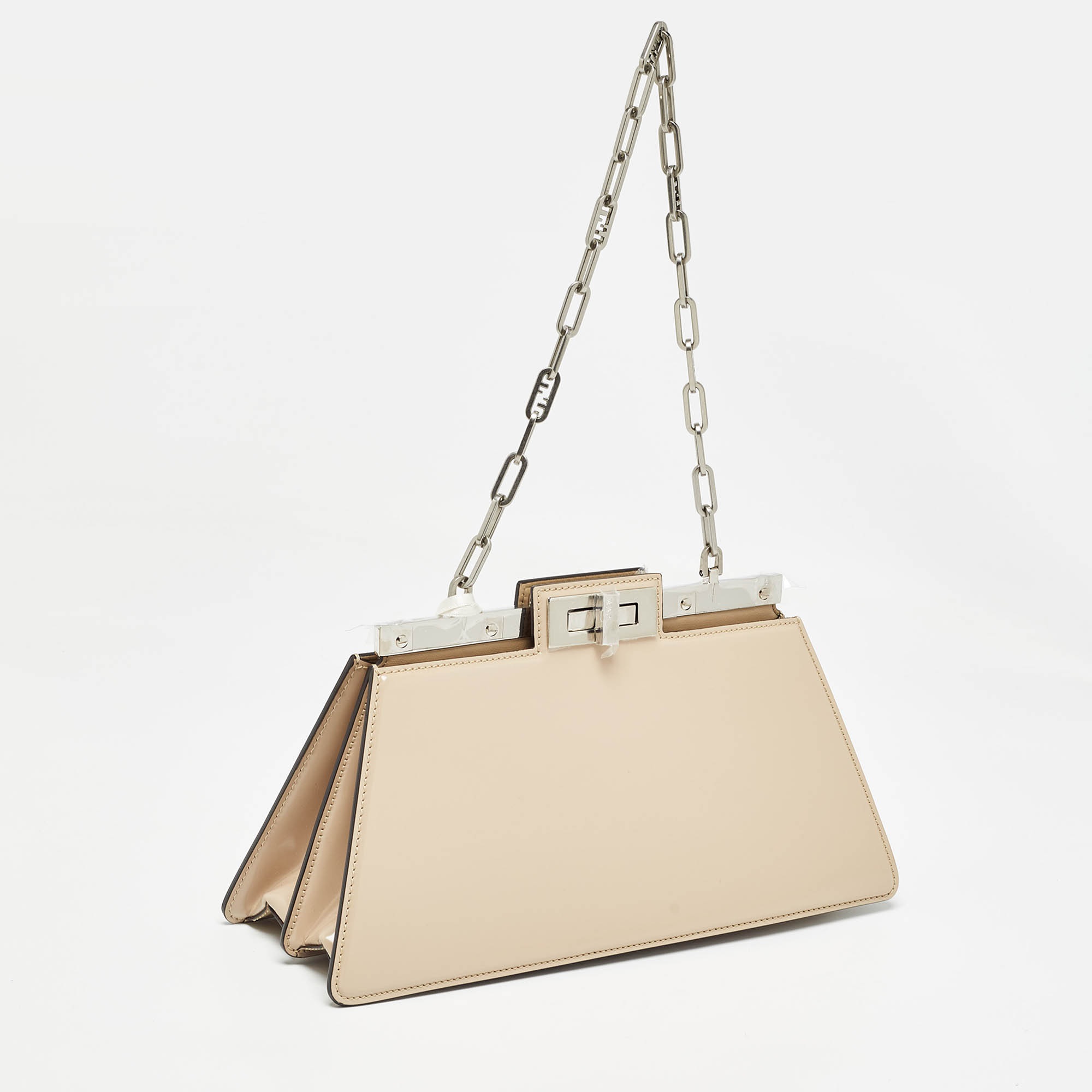 Fendi Beige Patent Leather Medium Peekaboo Cut Bag