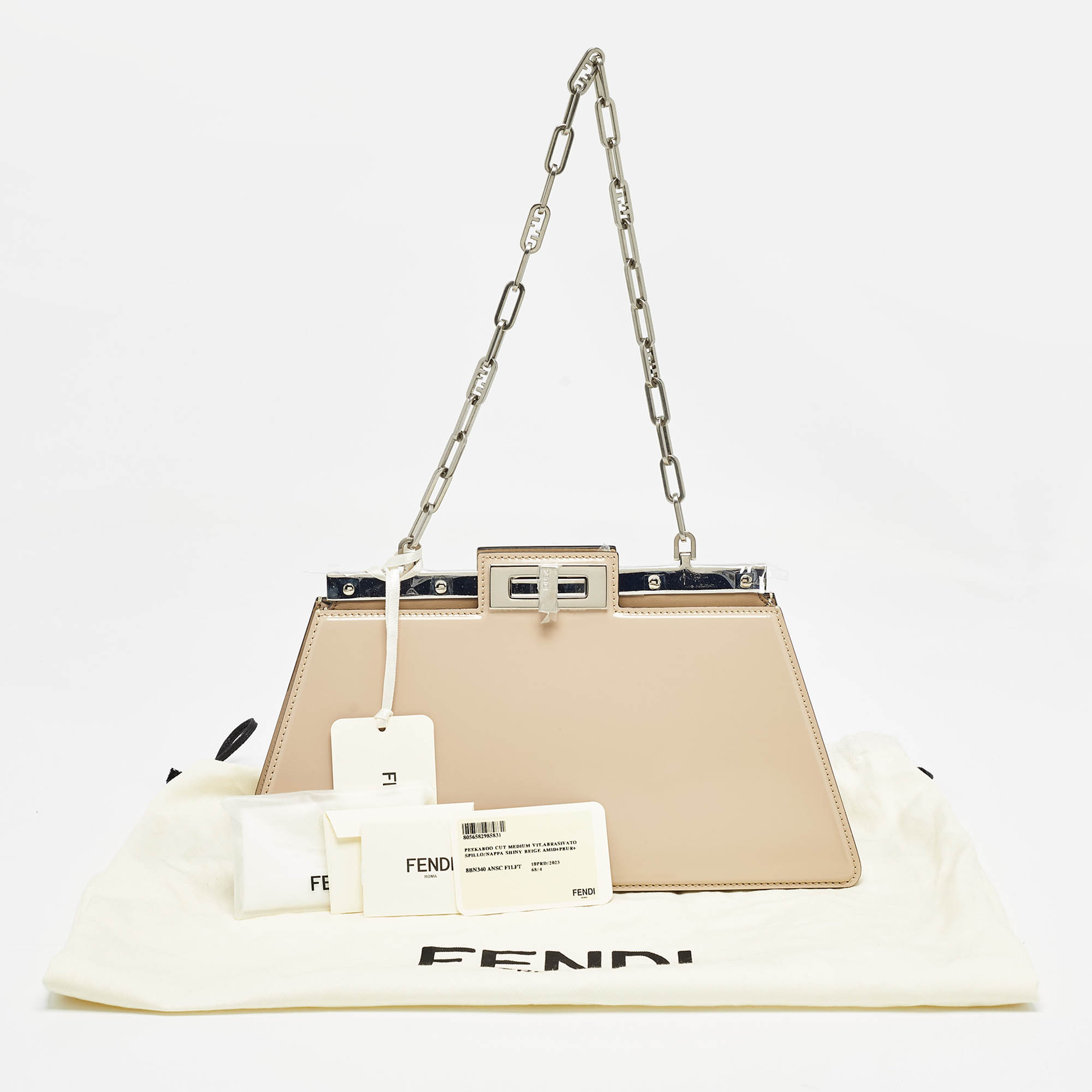 Fendi Beige Patent Leather Medium Peekaboo Cut Bag