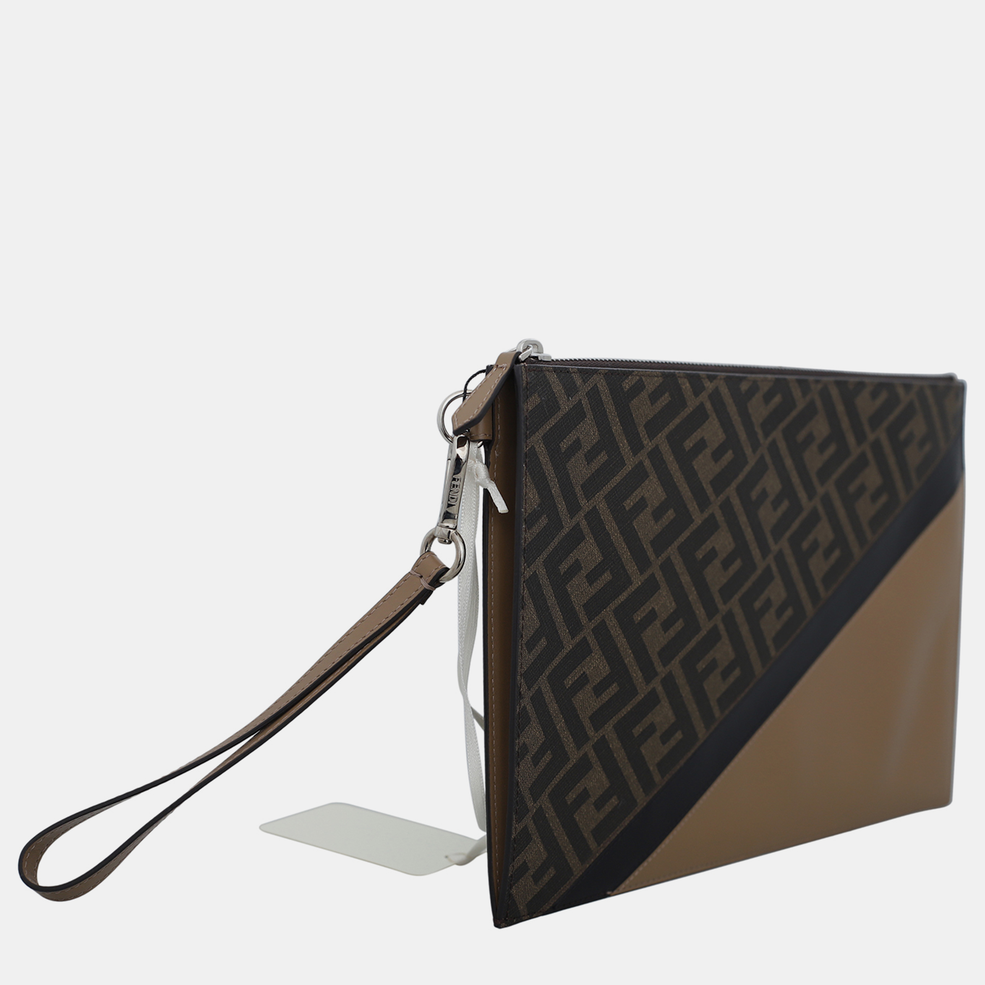 Fendi Brown FF Diagonal Flat Wristlet Clutch