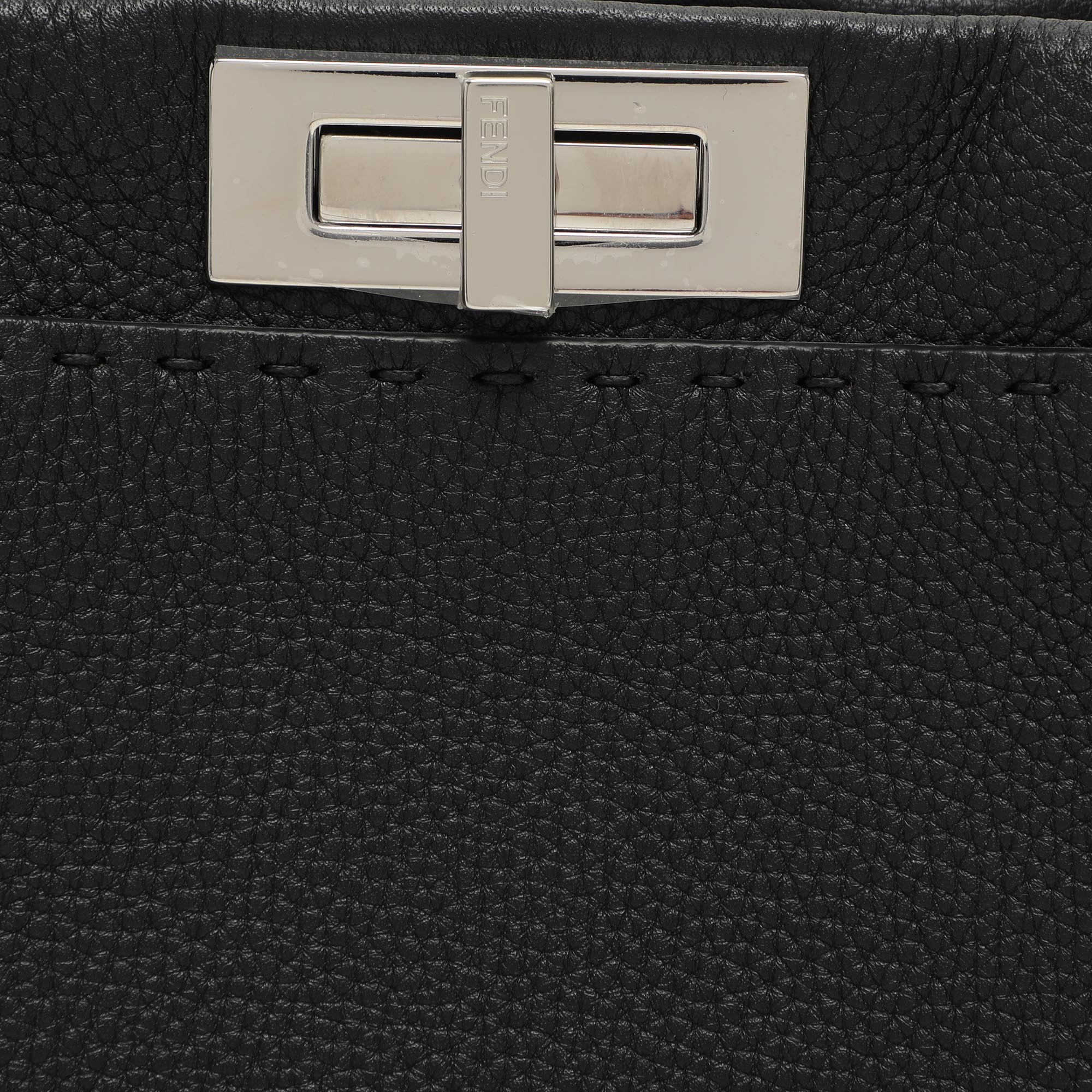 Fendi Black Selleria Leather Medium Iconic Peekaboo Top Handle Bag