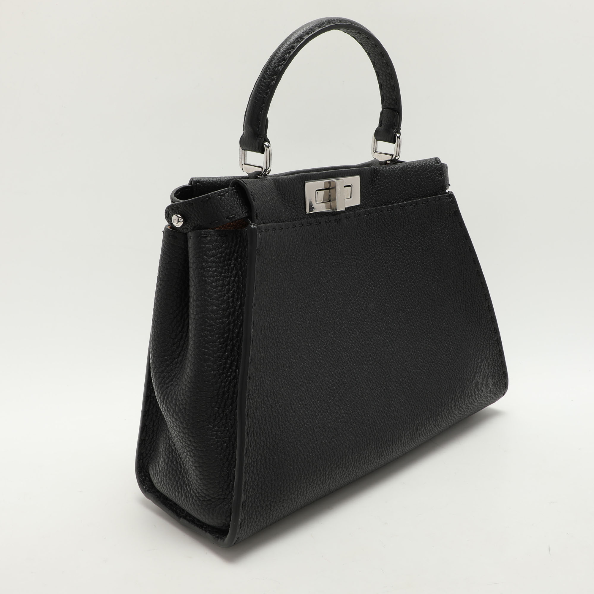 Fendi Black Selleria Leather Medium Iconic Peekaboo Top Handle Bag