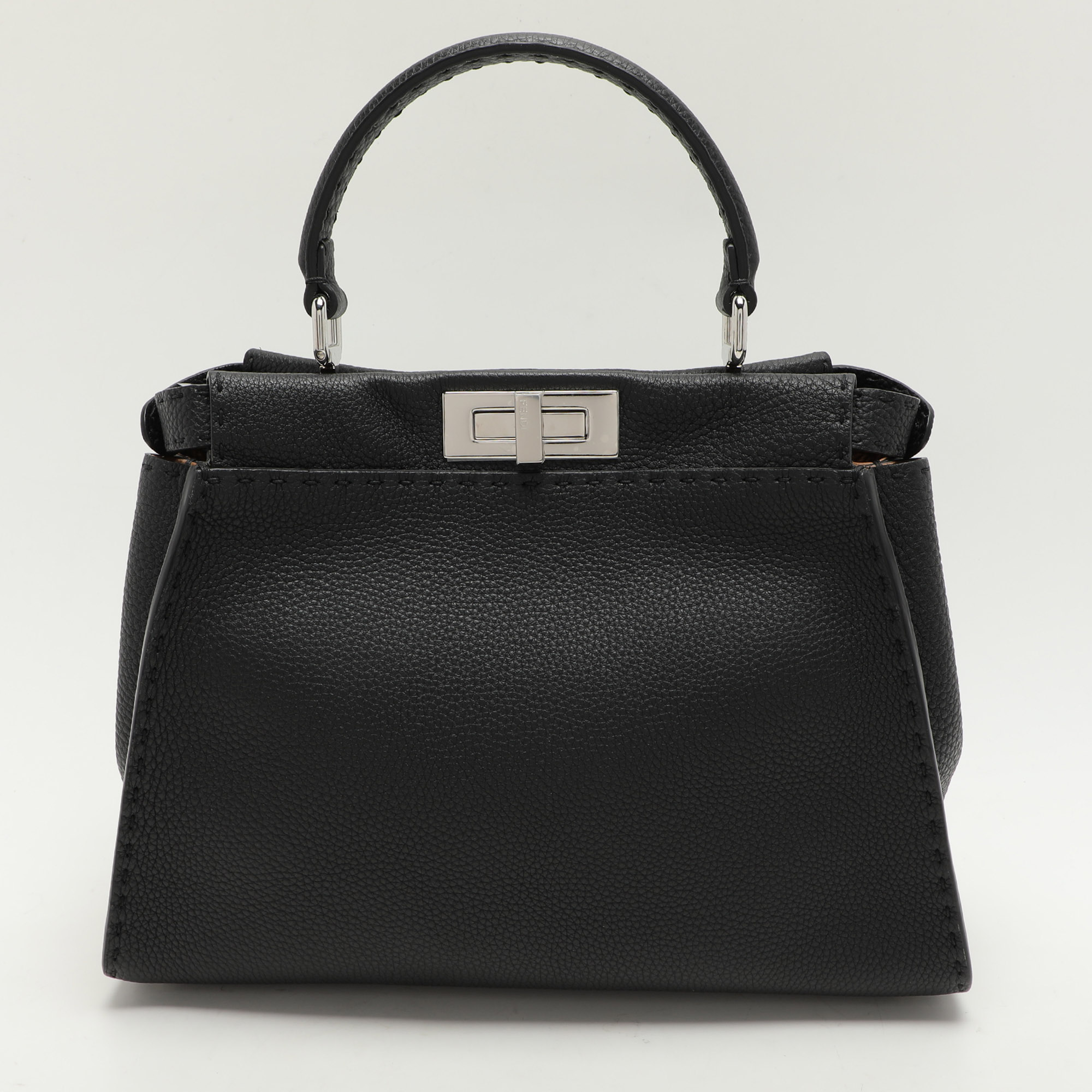 Fendi Black Selleria Leather Medium Iconic Peekaboo Top Handle Bag