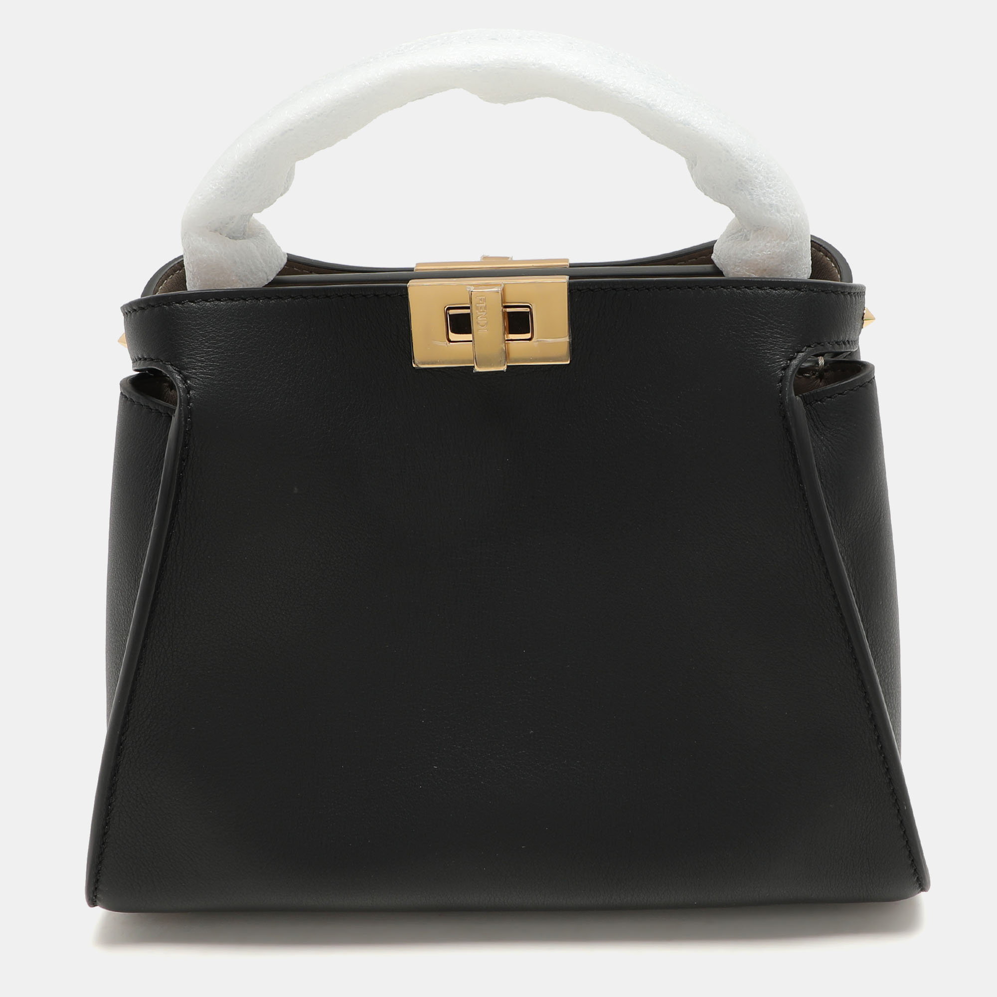 Fendi Black Leather Peekaboo Iconic Essentially Top Handle Bag