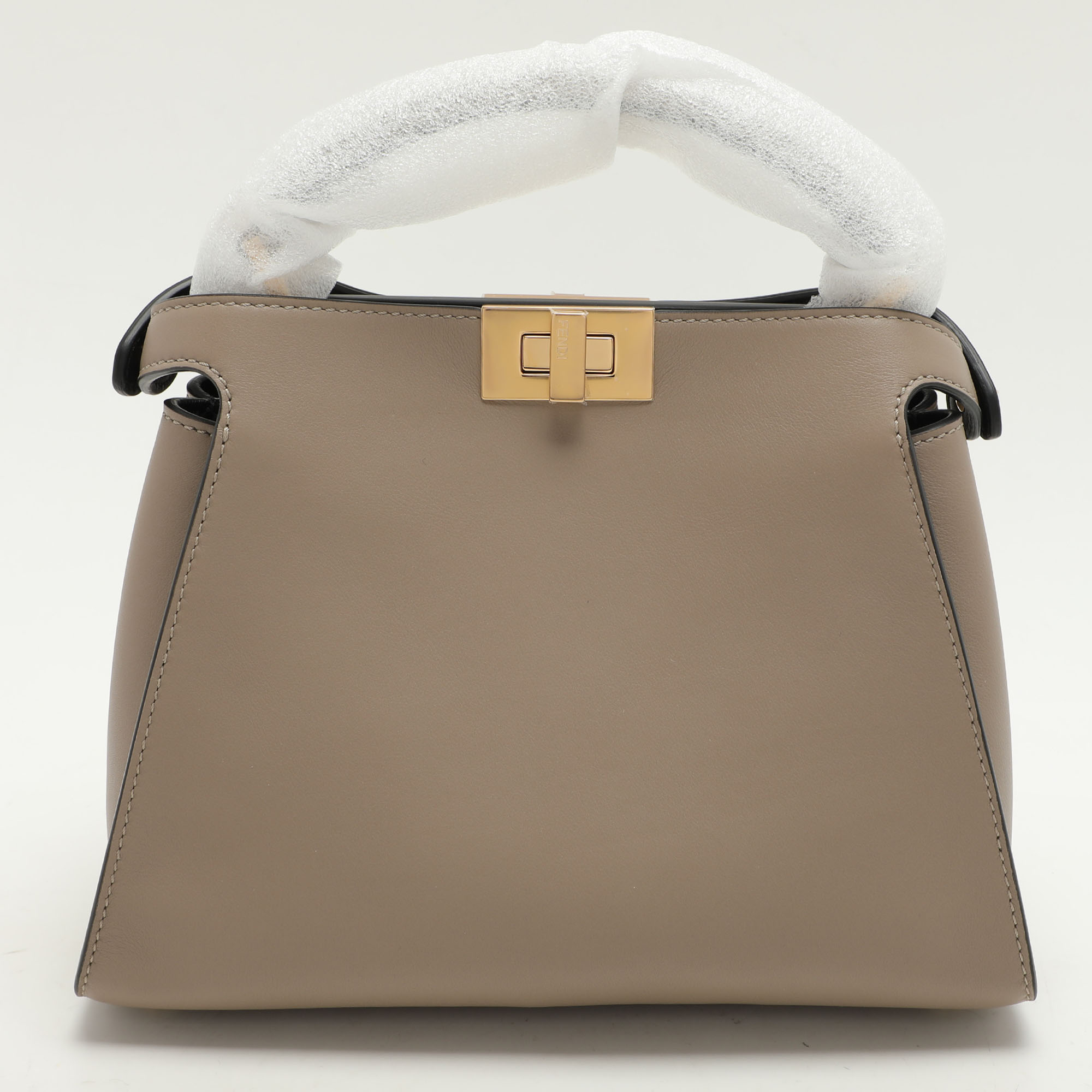 Fendi Beige Leather Peekaboo Iconic Essentially Top Handle Bag