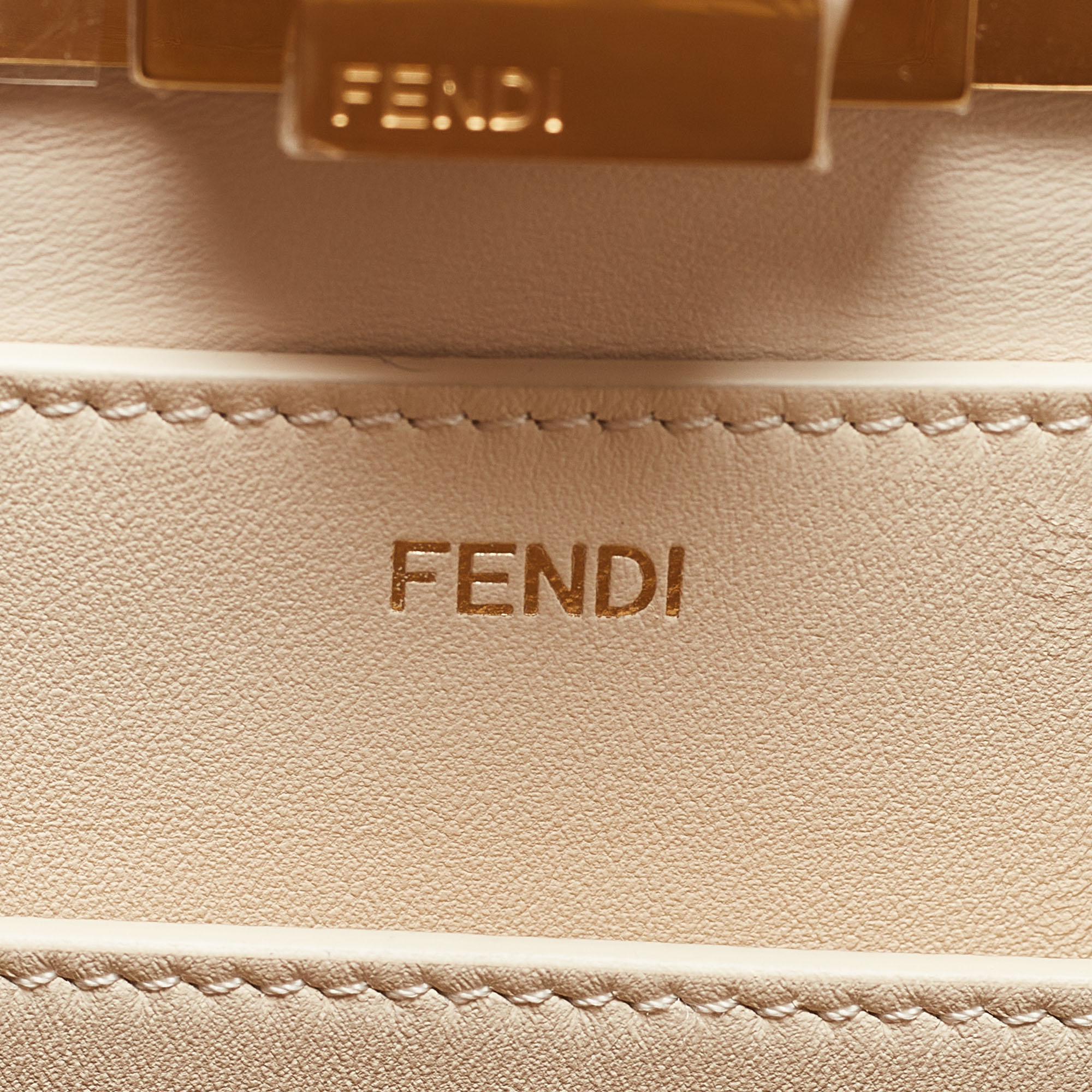 Fendi Off White Leather Medium Peekaboo ISeeU Top Handle Bag