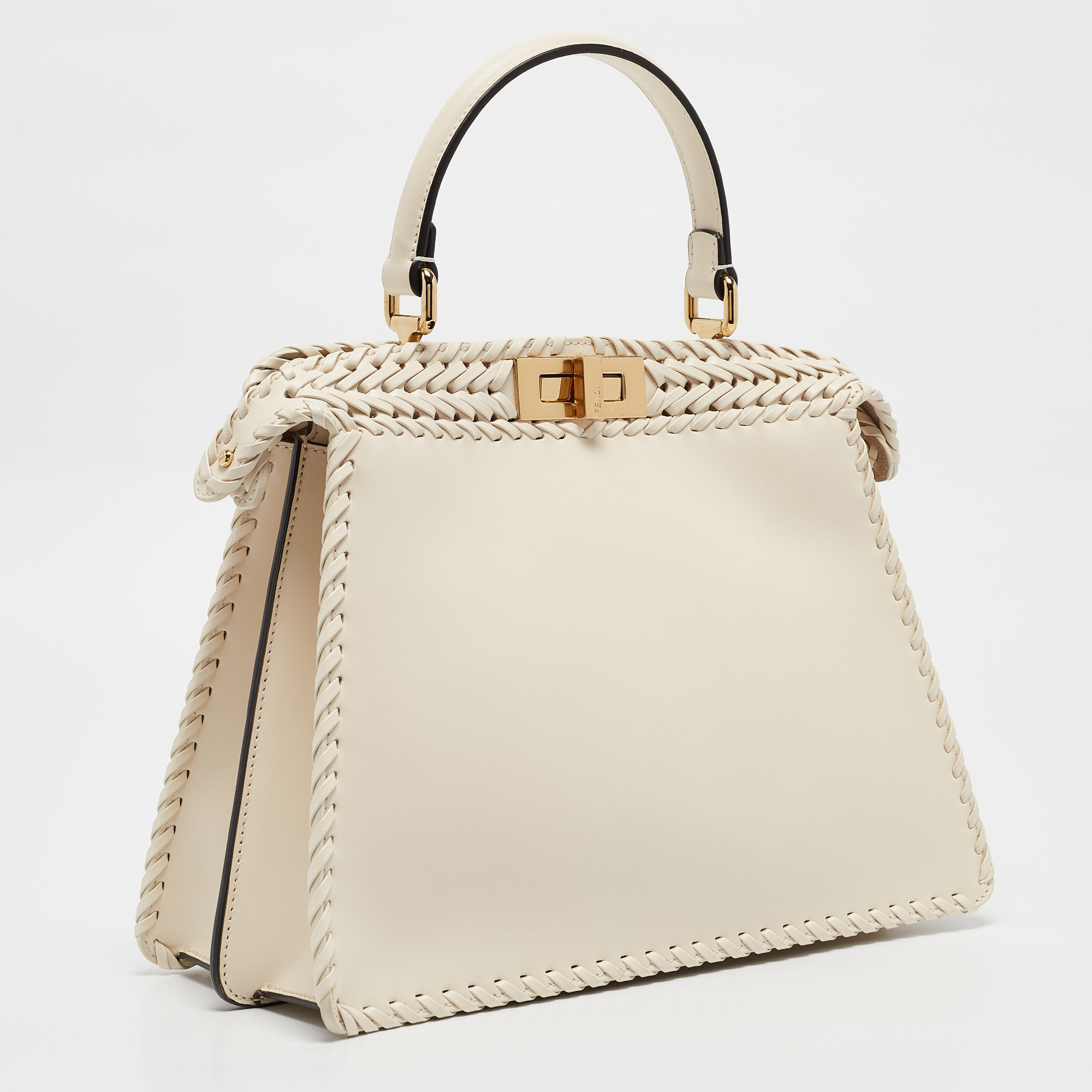 Fendi Off White Leather Medium Peekaboo ISeeU Top Handle Bag