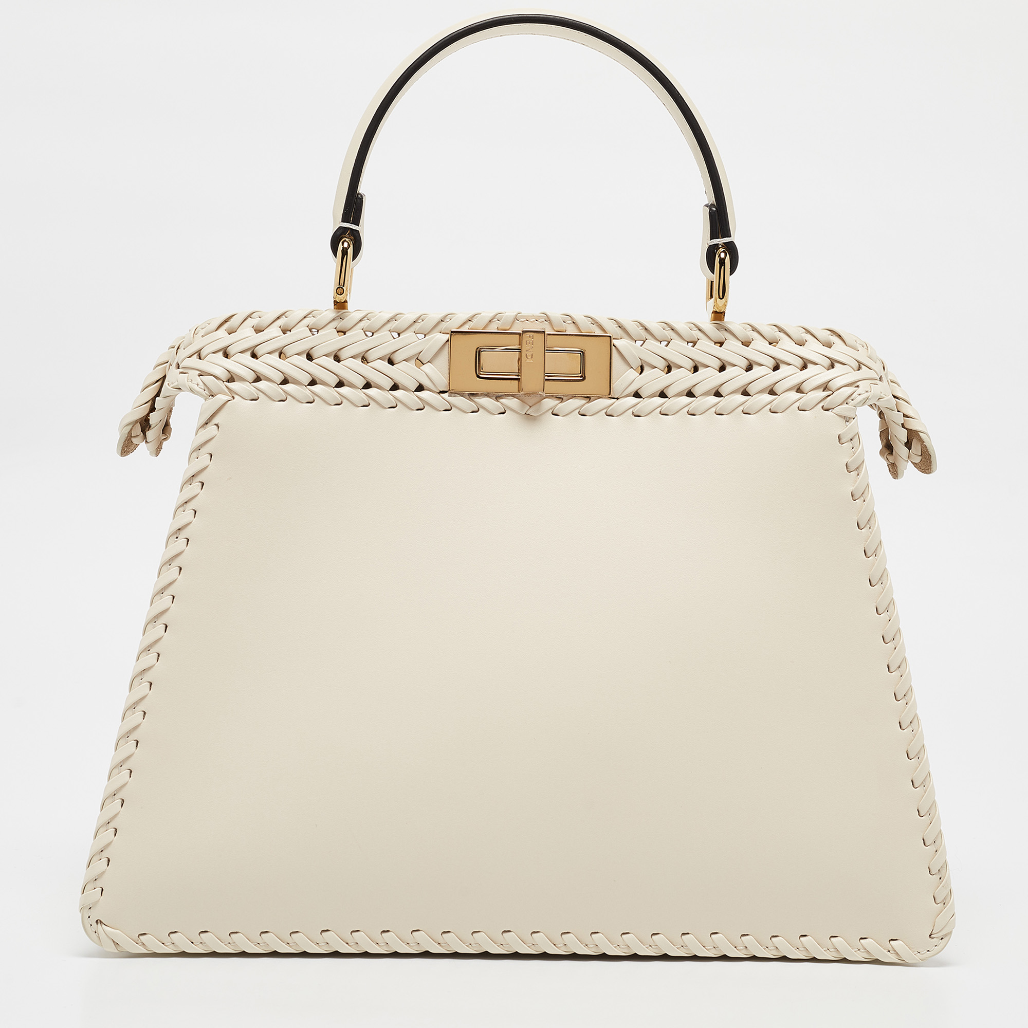 Fendi Off White Leather Medium Peekaboo ISeeU Top Handle Bag