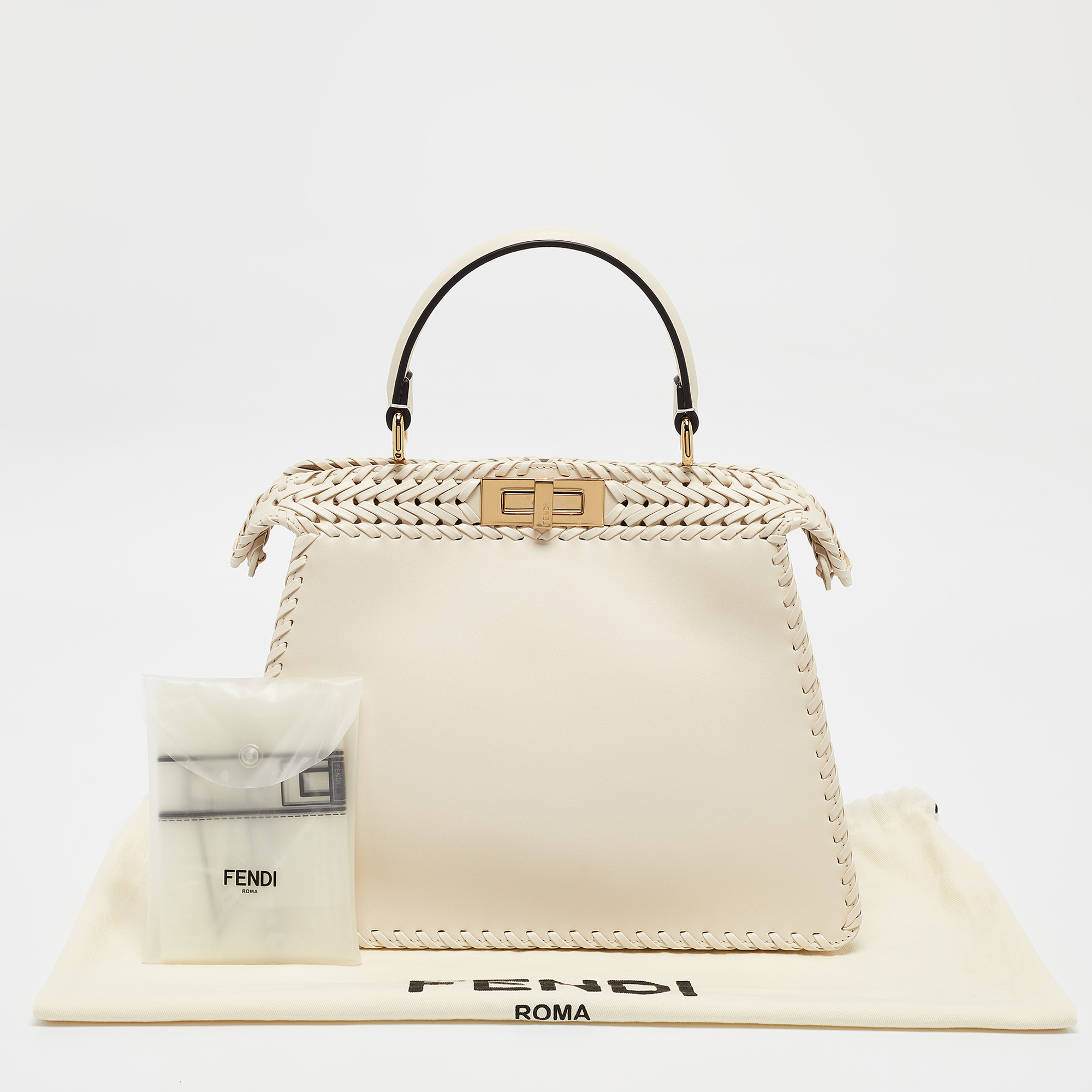 Fendi Off White Leather Medium Peekaboo ISeeU Top Handle Bag