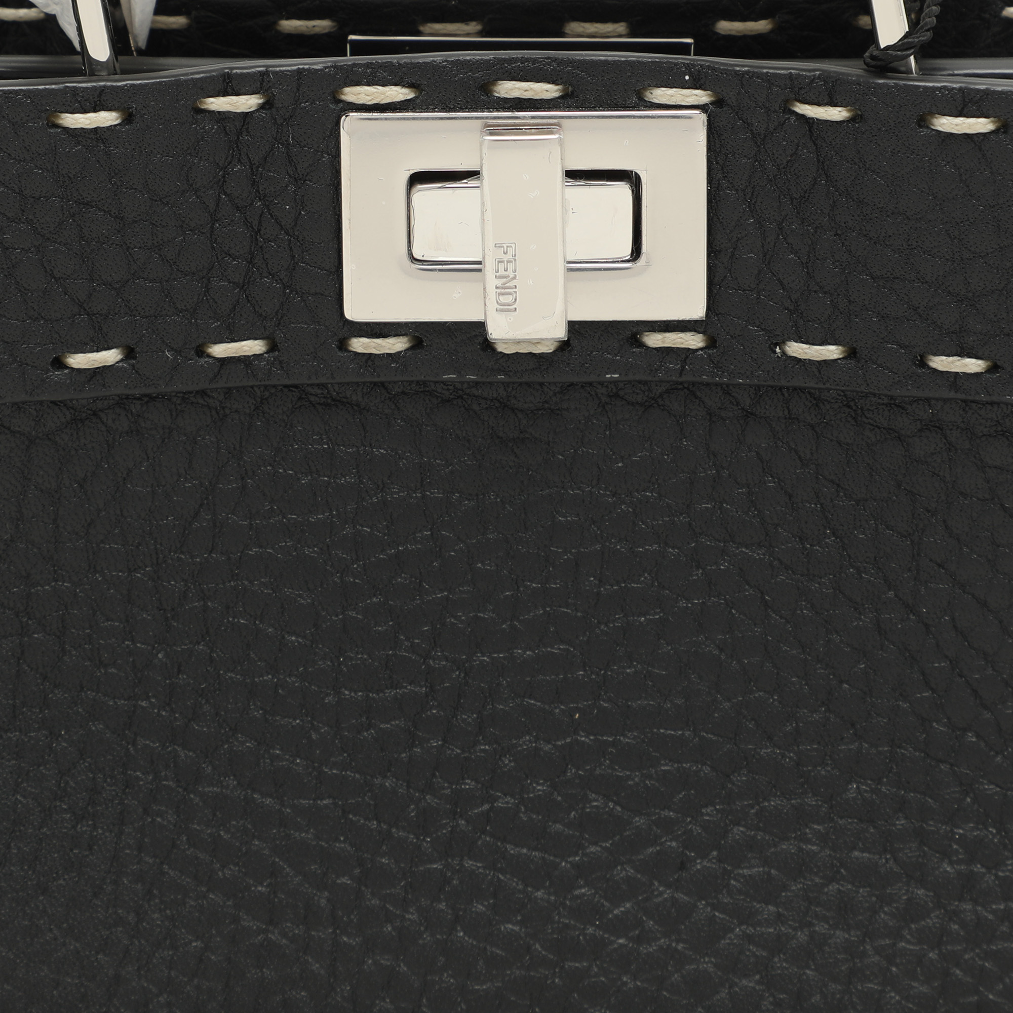 Fendi Black Selleria Leather Micro Peekaboo Top Handle Bag