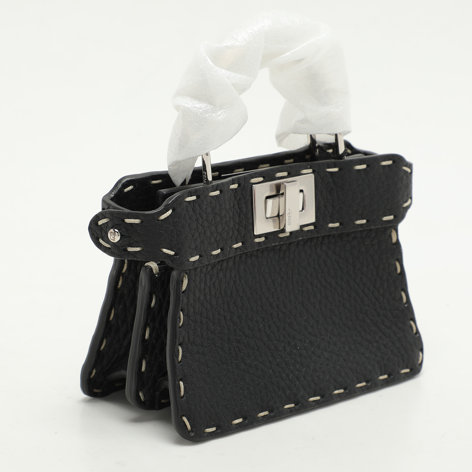 Fendi Black Selleria Leather Micro Peekaboo Top Handle Bag