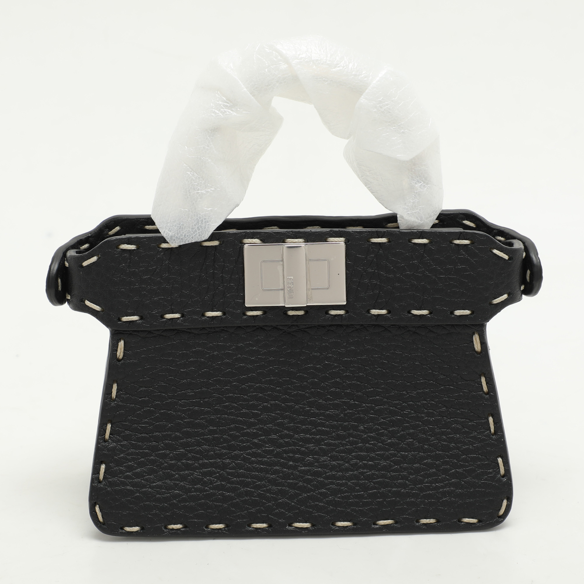 Fendi Black Selleria Leather Micro Peekaboo Top Handle Bag