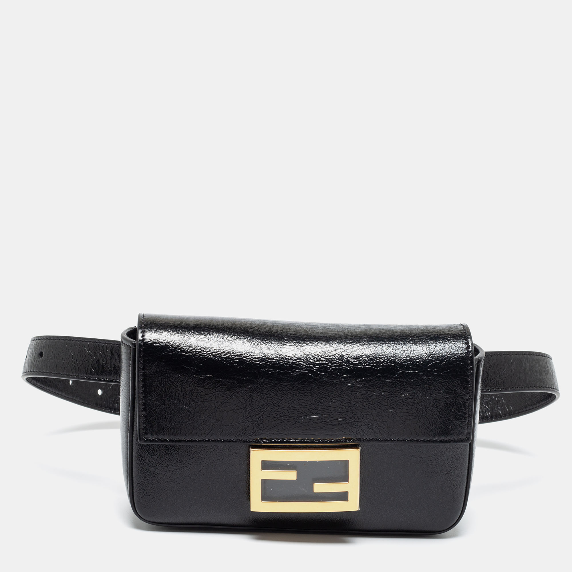 Fendi Black Glossy Leather FF Belt Bag