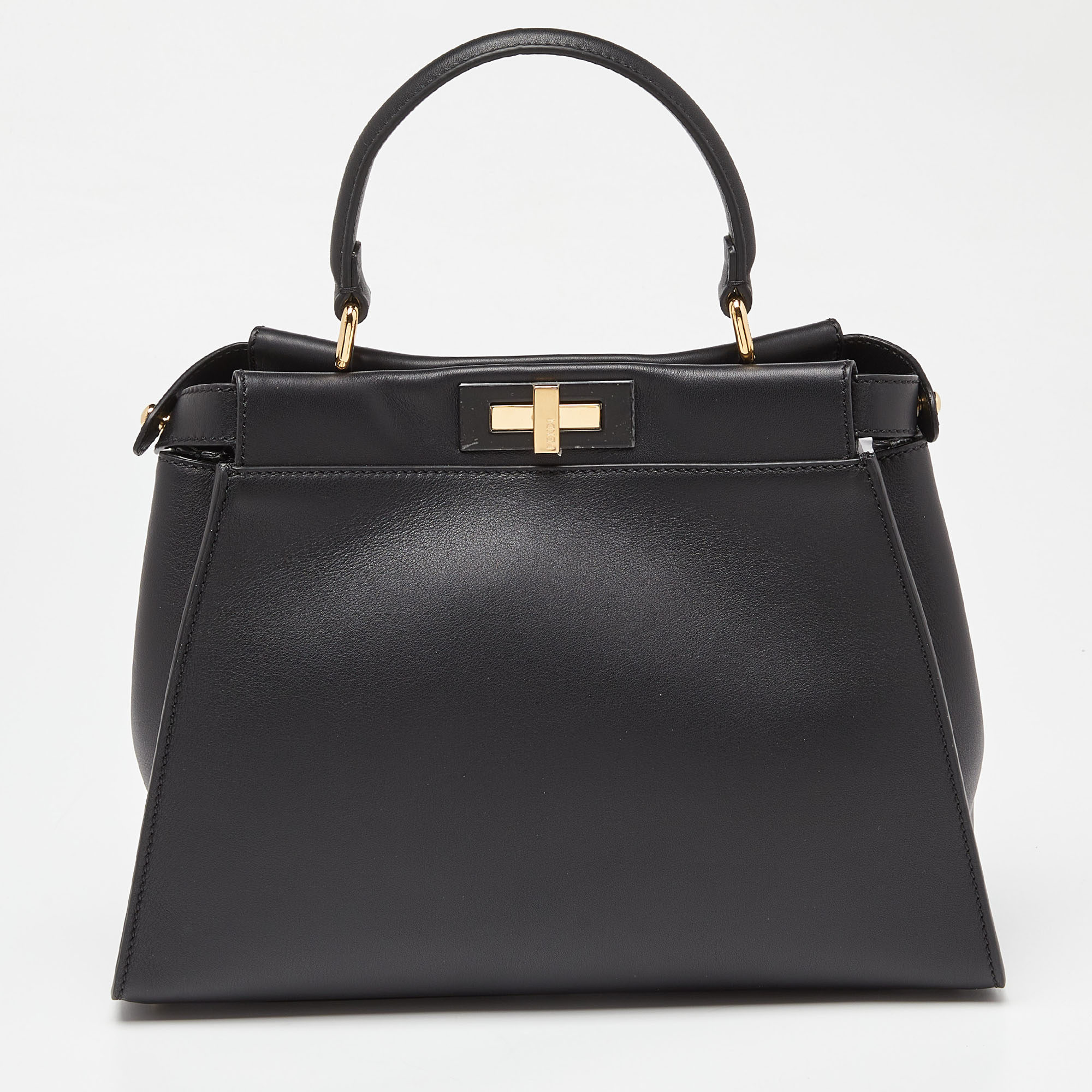 Fendi Black Leather Medium Peekaboo Iconic Top Handle Bag