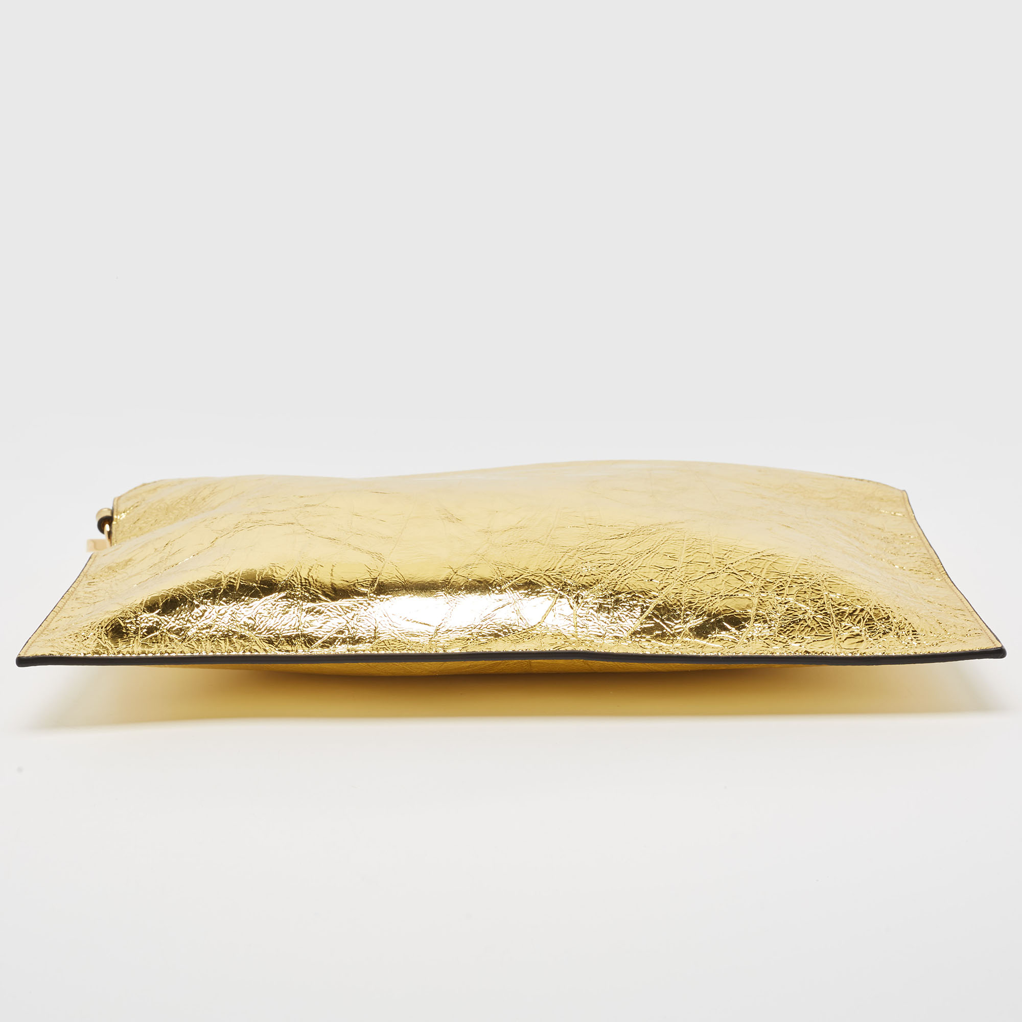 Fendi Gold Laminated Leather Large Flat Pouch