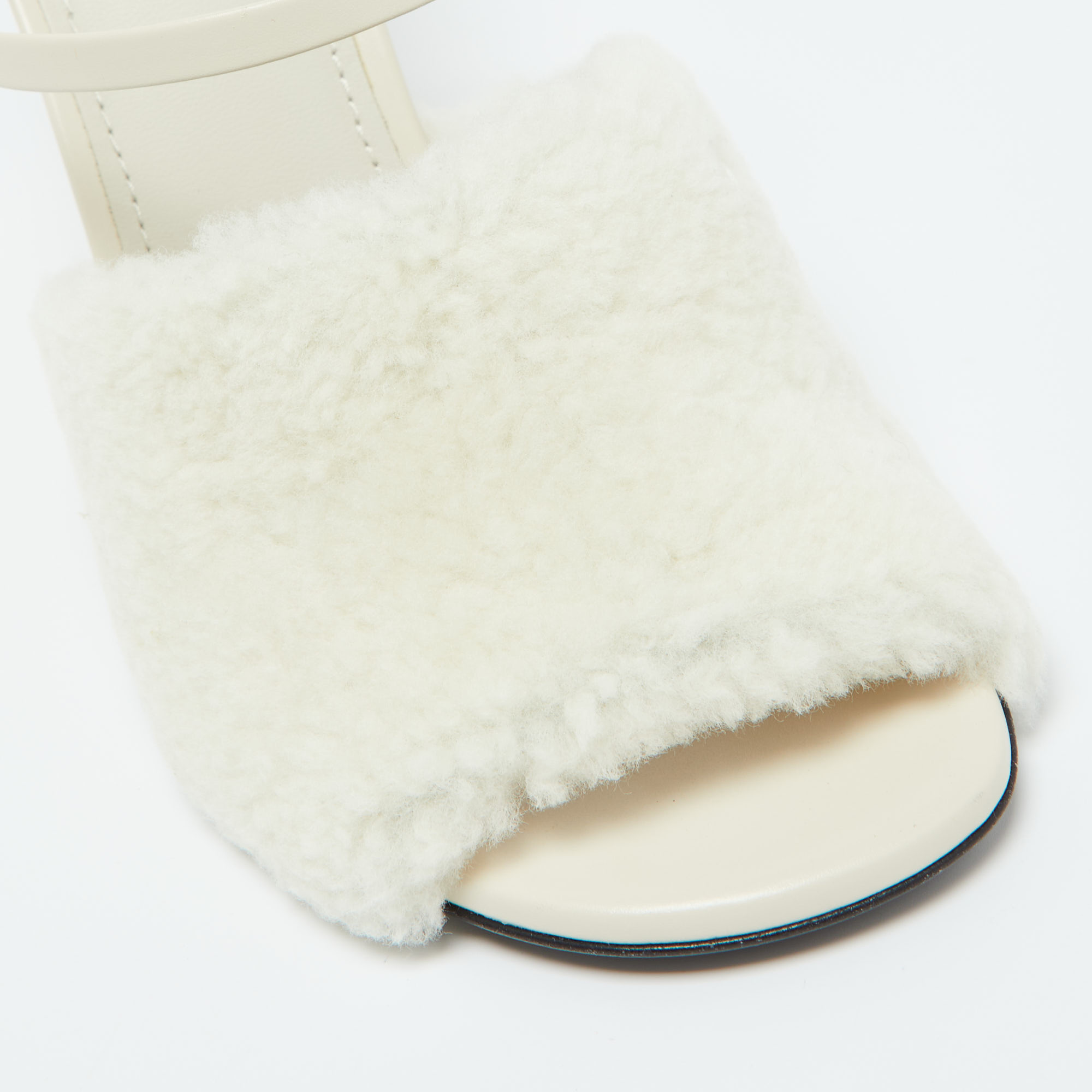 Fendi Off White Lamb Fur And Leather First Heel Mules Size 40