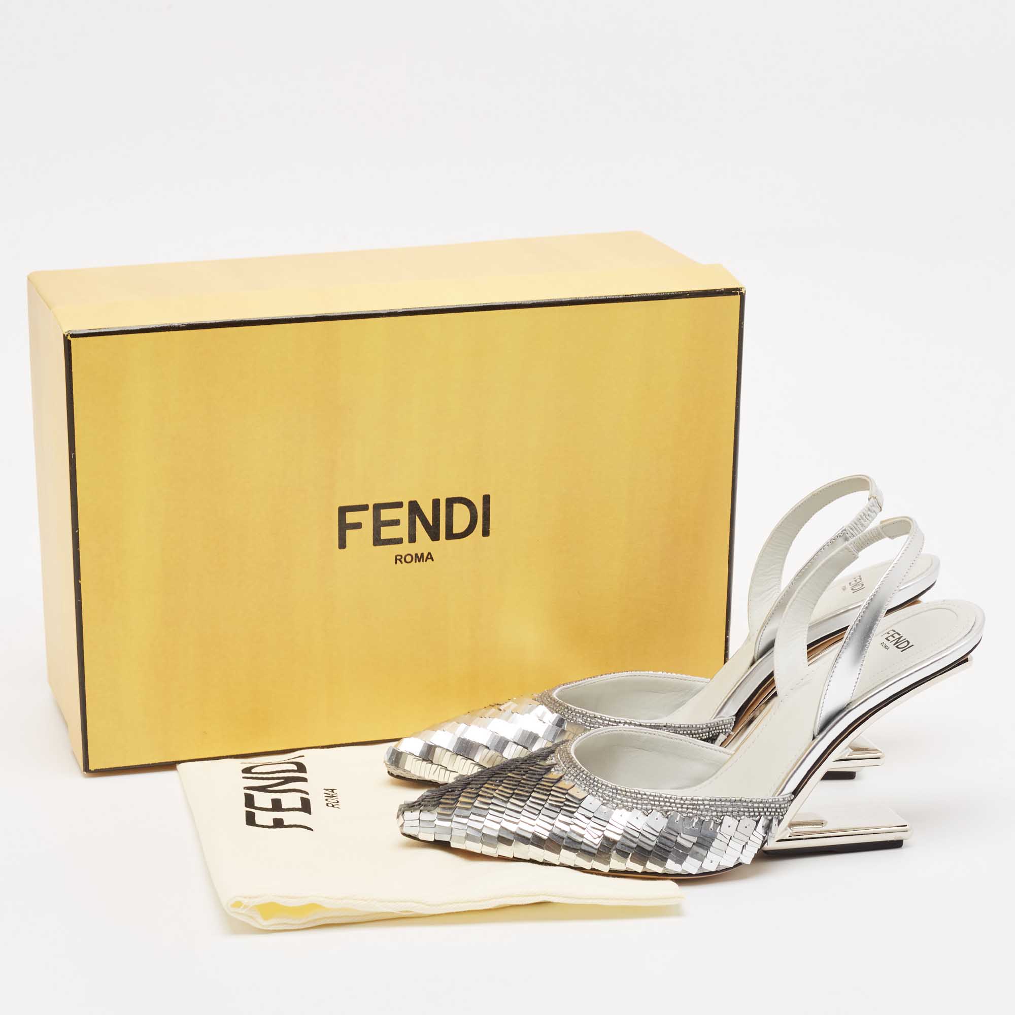 Fendi Silver Leather And Sequins Fendi First Pumps Size 37