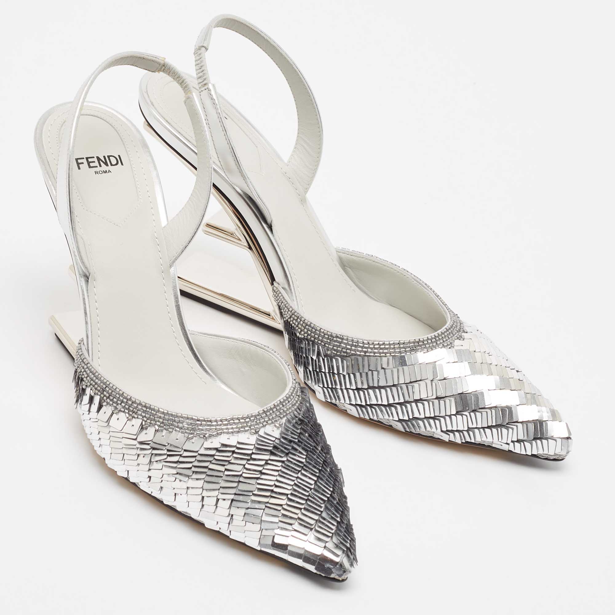 Fendi Silver Leather And Sequins Fendi First Pumps Size 37