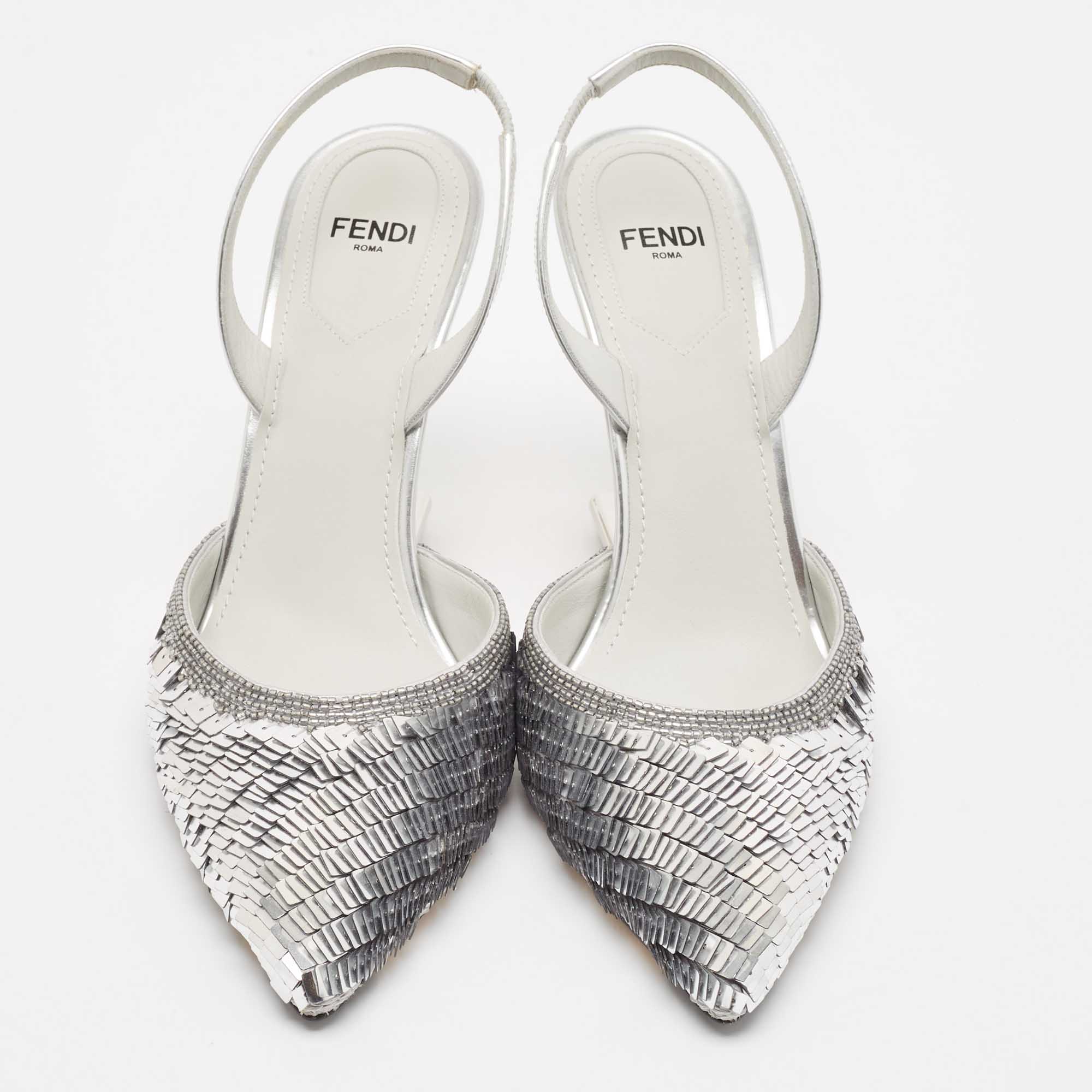 Fendi Silver Leather And Sequins Fendi First Pumps Size 37