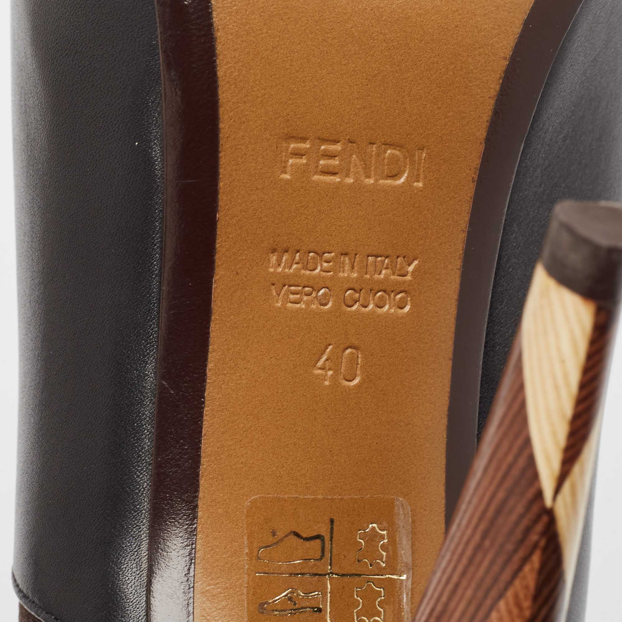 Fendi Black/Brown Leather And Stretch Fabric Platform Ankle Boots Size 40