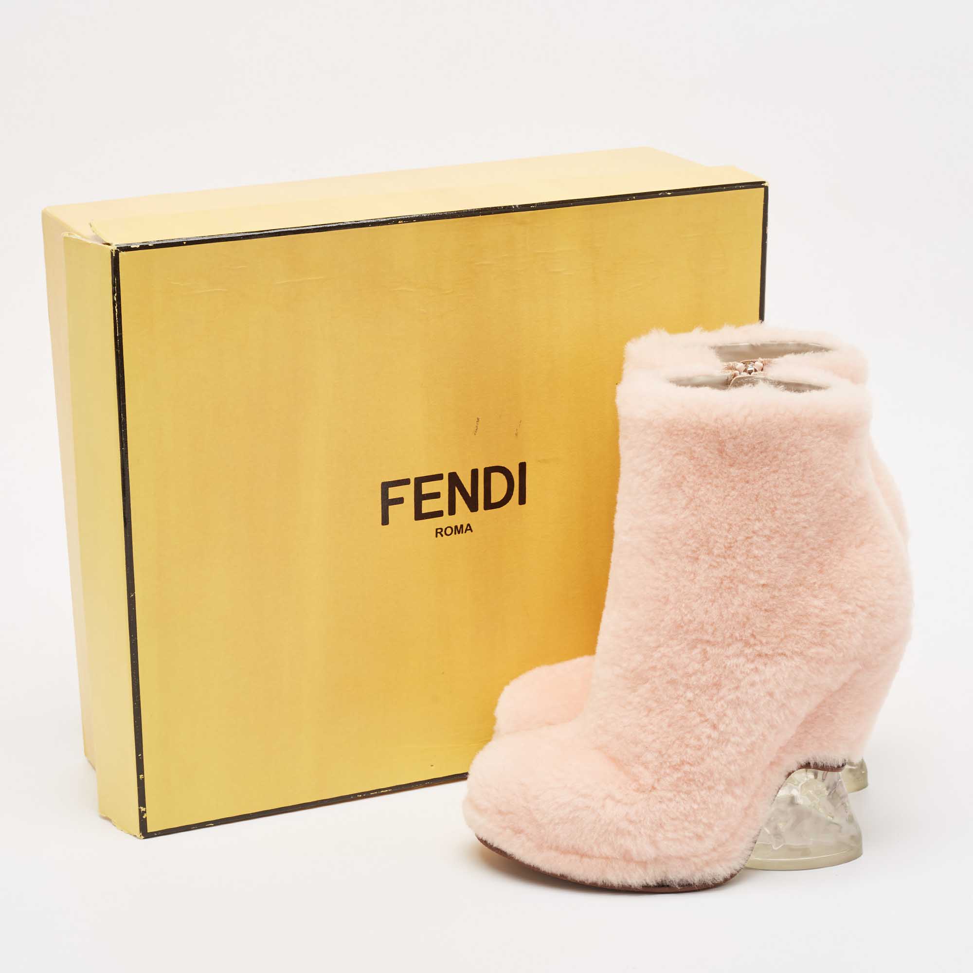 Fendi Pink Shearling Fur Ankle Length Boots Size 38