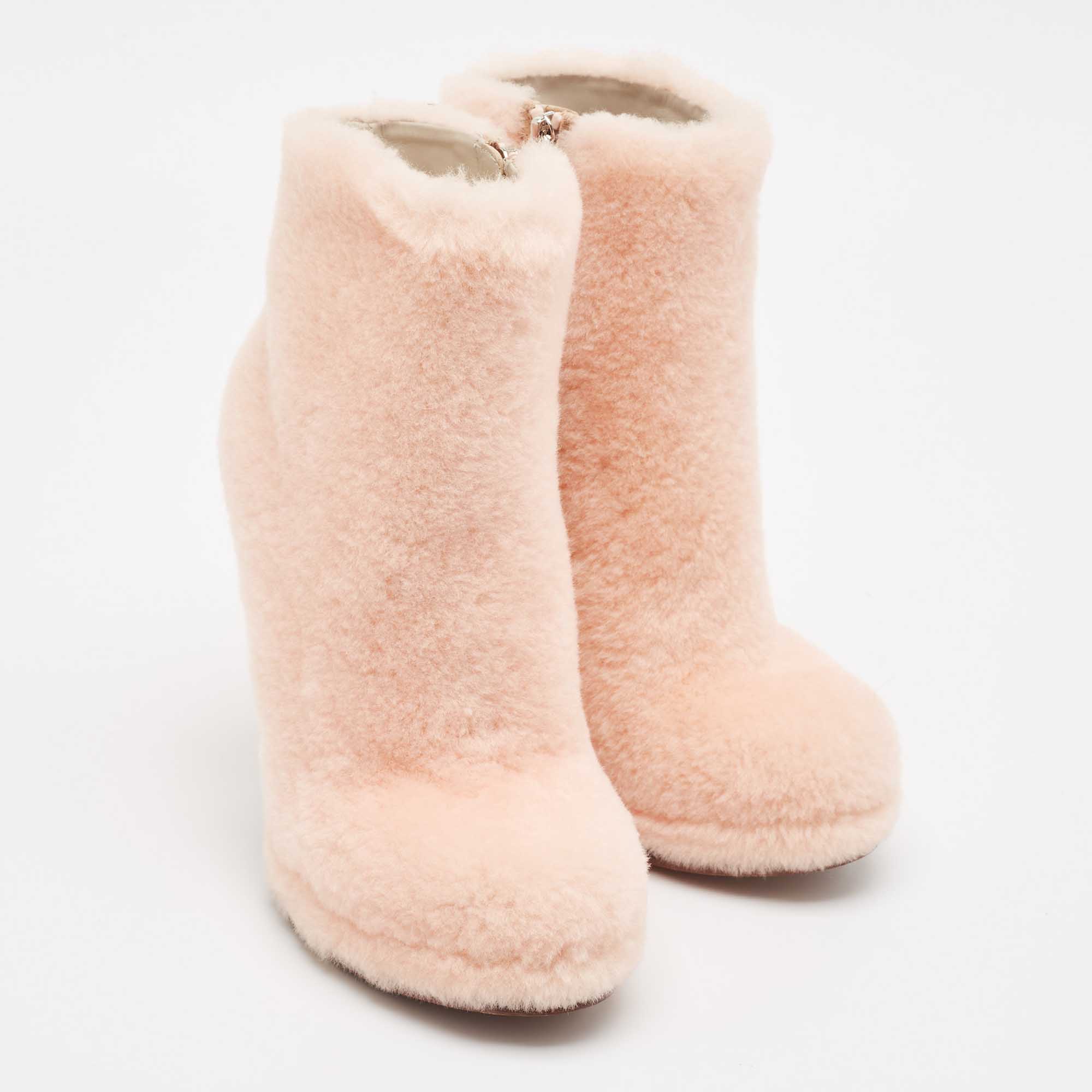 Fendi Pink Shearling Fur Ankle Length Boots Size 38