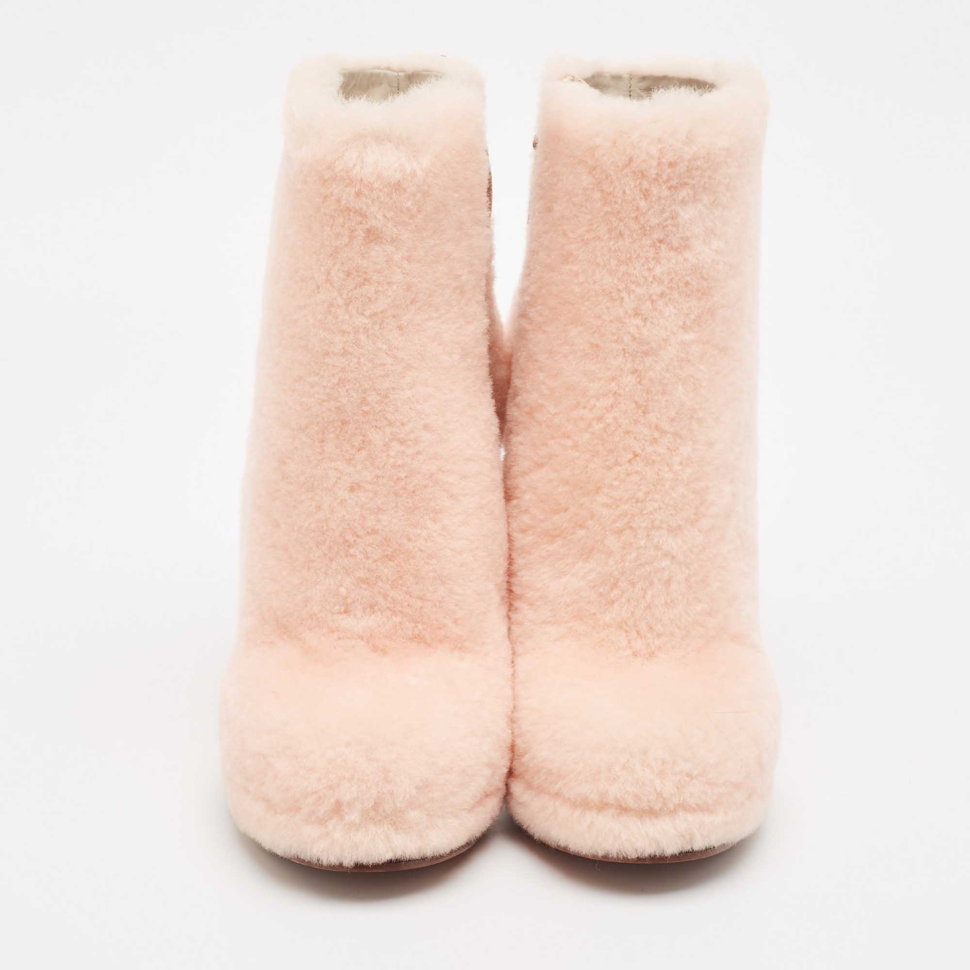 Fendi Pink Shearling Fur Ankle Length Boots Size 38