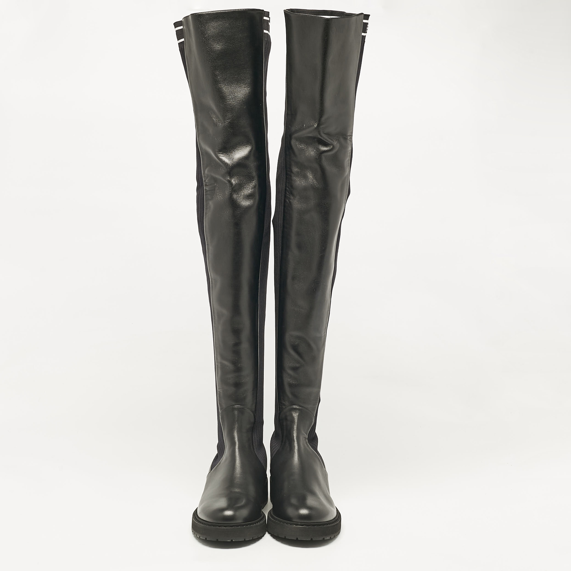 Fendi Black Fabric And Leather Over The Knee Boots Size 40