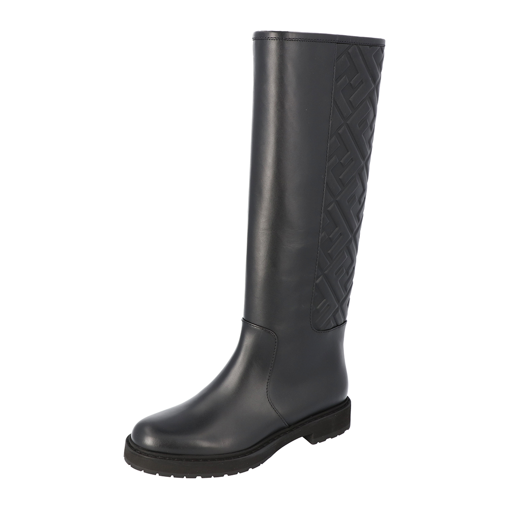 Image of Fendi Black Logo Leather Knee-High Boots Size