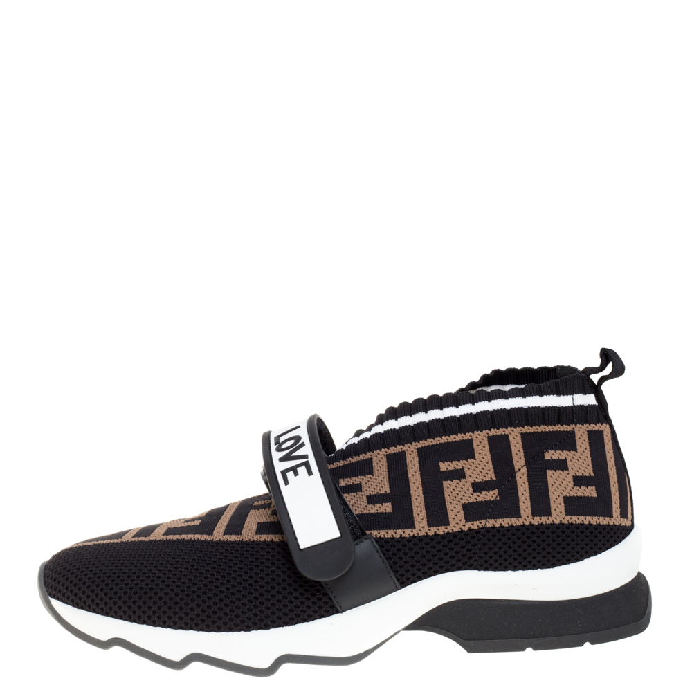 

Fendi Black/Brown Knit Fabric Rockoko FF Motif Inlay Sneakers Size