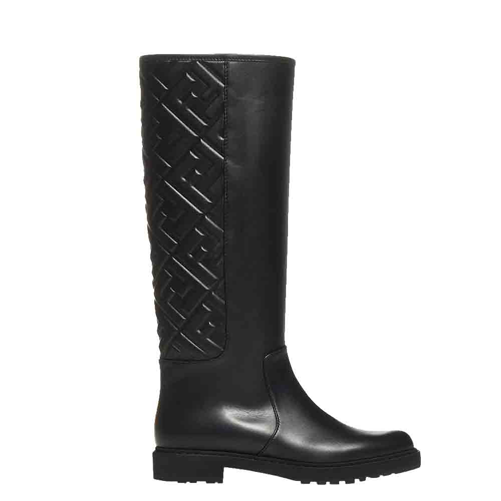 Fendi Black Leather FF-embossed Boots Size EU 36