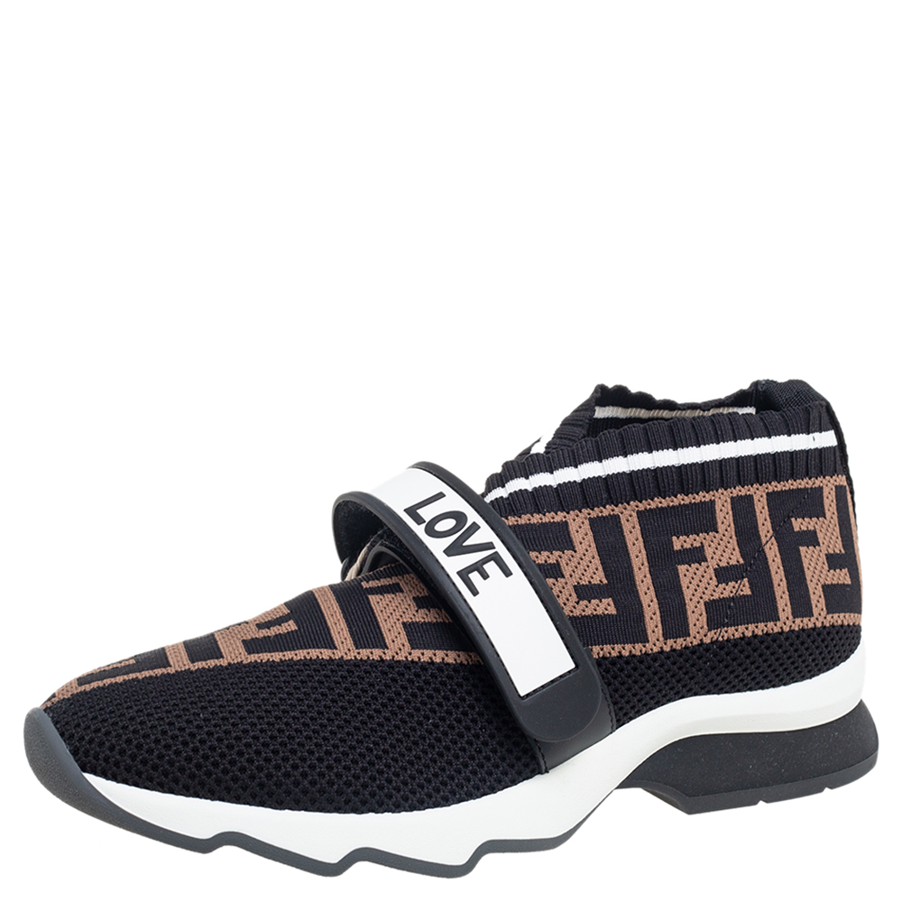 Fendi Multicolor FF Monogram Knit Fabric Rockoko Sneakers Size 36