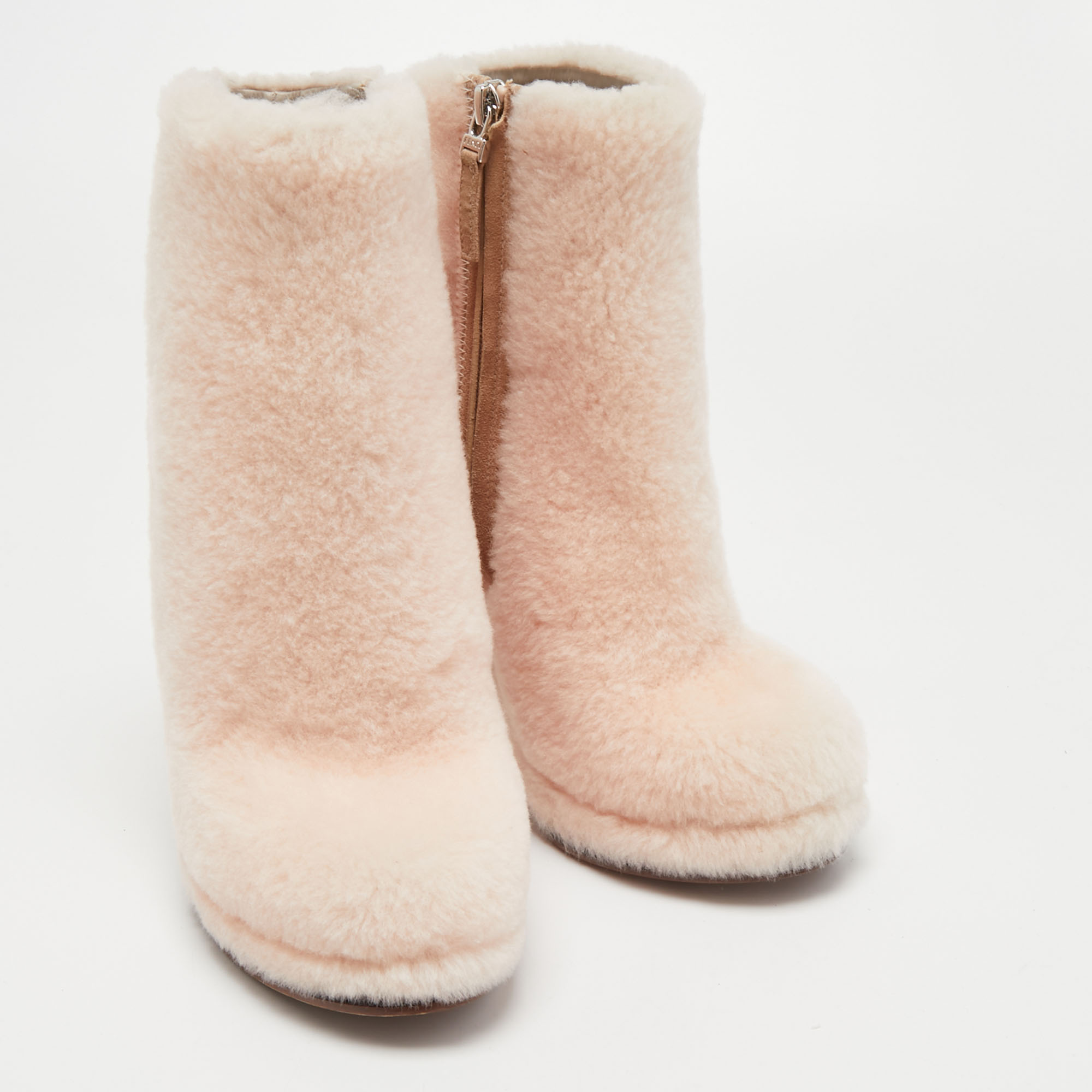 Fendi Light Pink Shearling Ice Heel Ankle Length Boots Size 36