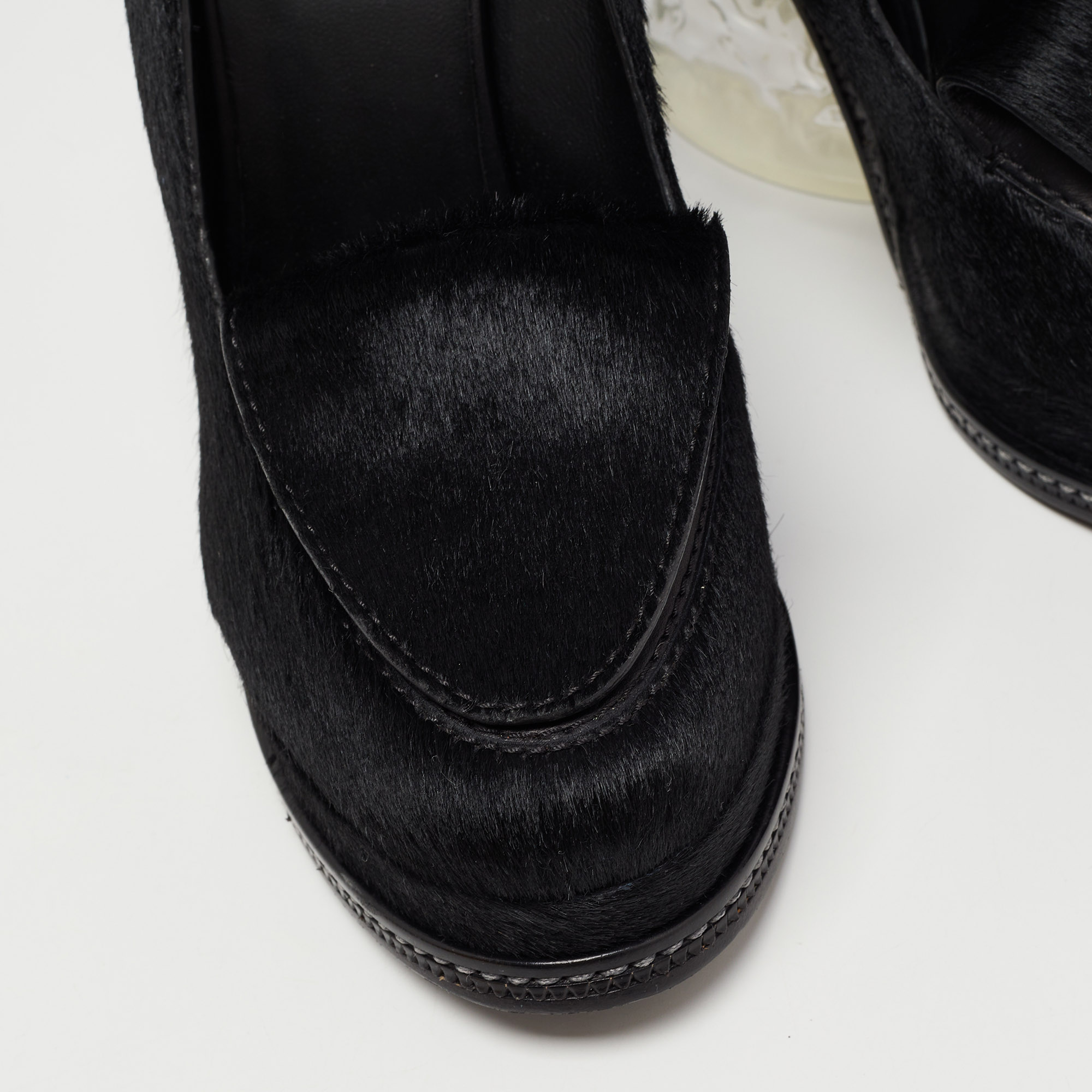Fendi Black Calf Hair Ice Heel Loafers Size 40