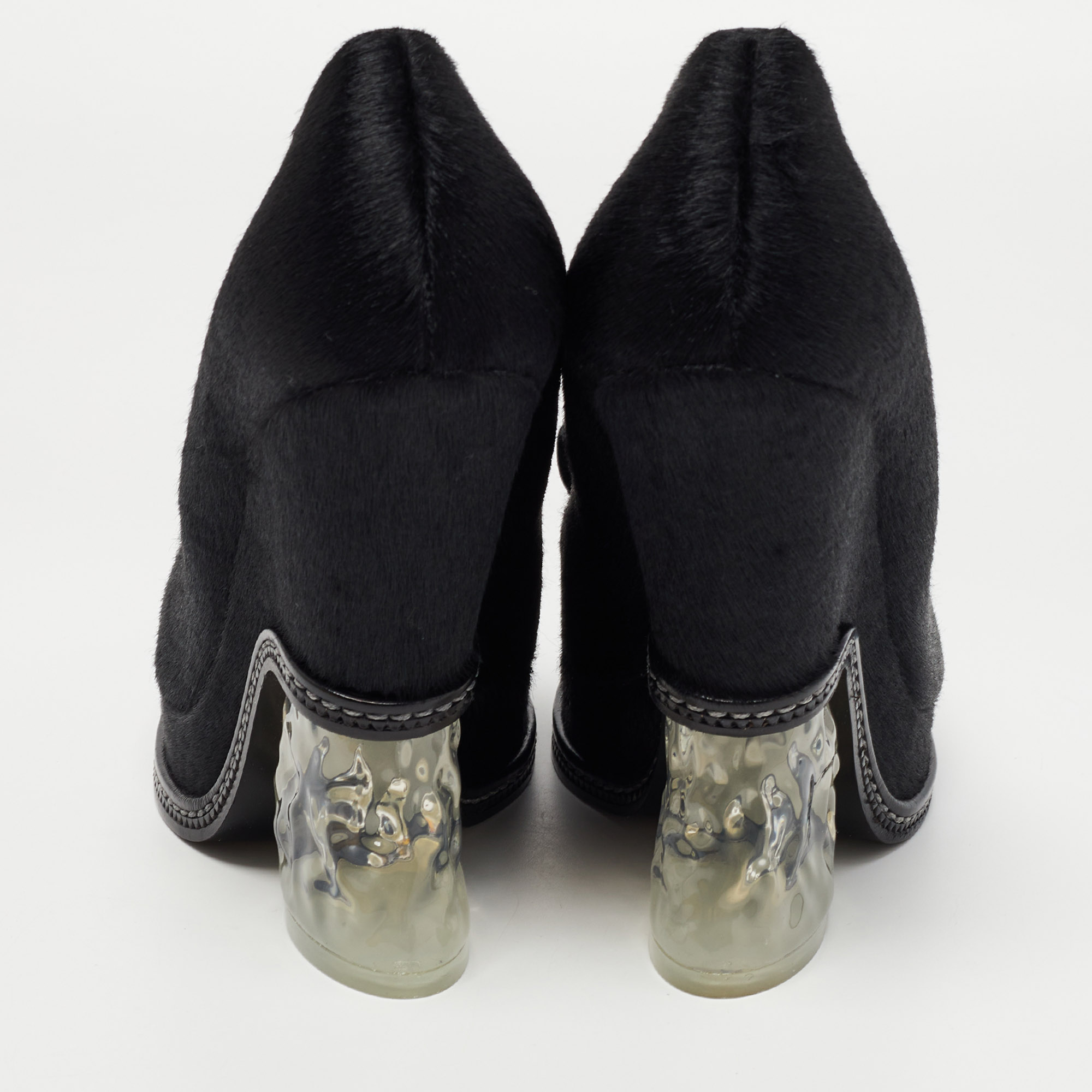 Fendi Black Calf Hair Ice Heel Loafers Size 40
