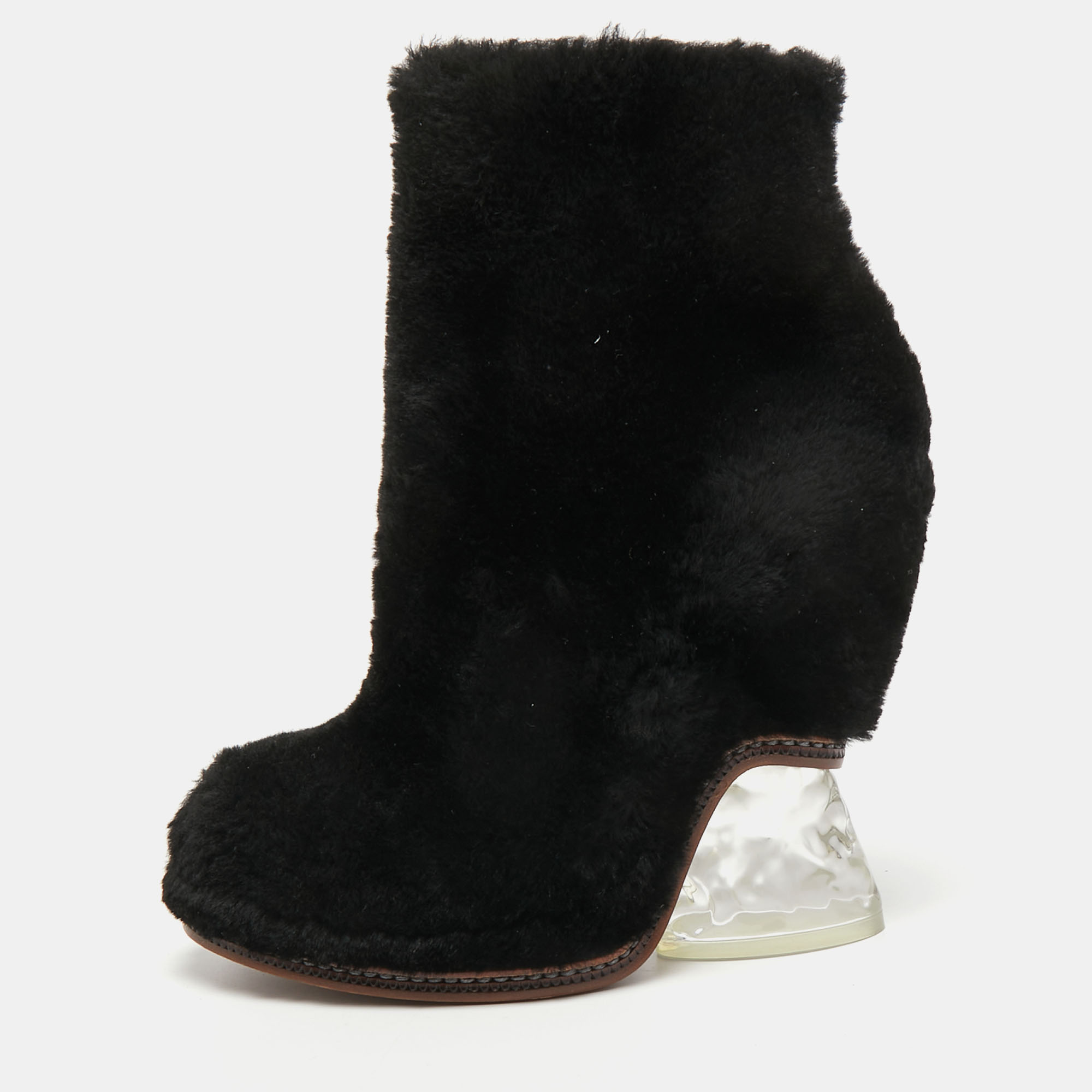 Fendi Black Fur Ankle Boots Size 39
