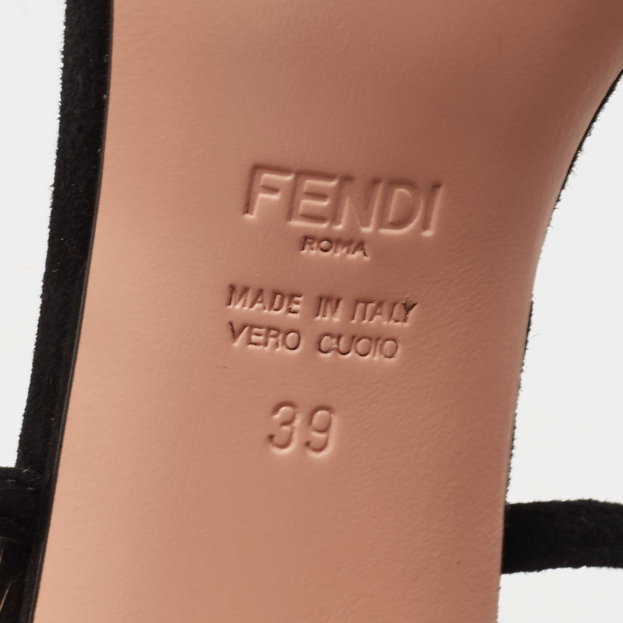 Fendi Black Suede Mink Fur Pompoms Ankle Strap Sandals Size 39