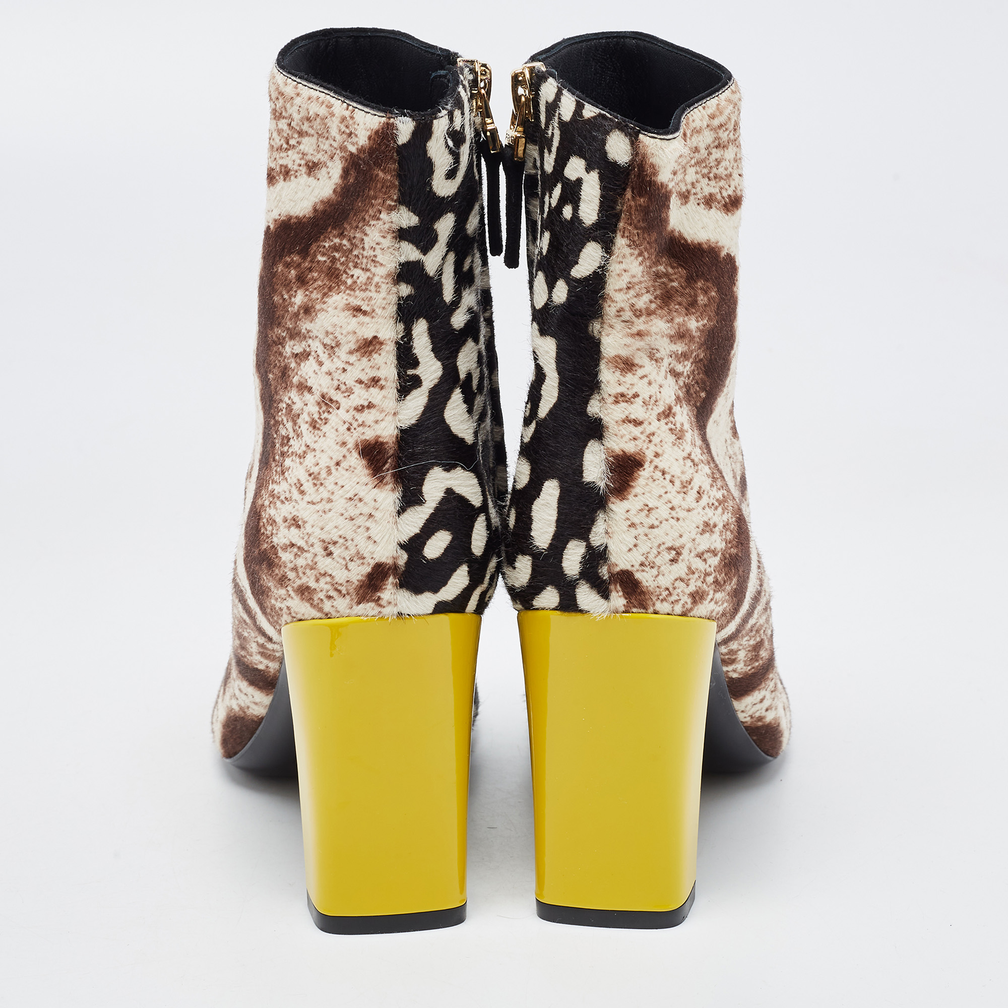 Fendi Tricolor Printed Calf Hair Ankle Booties Size 35