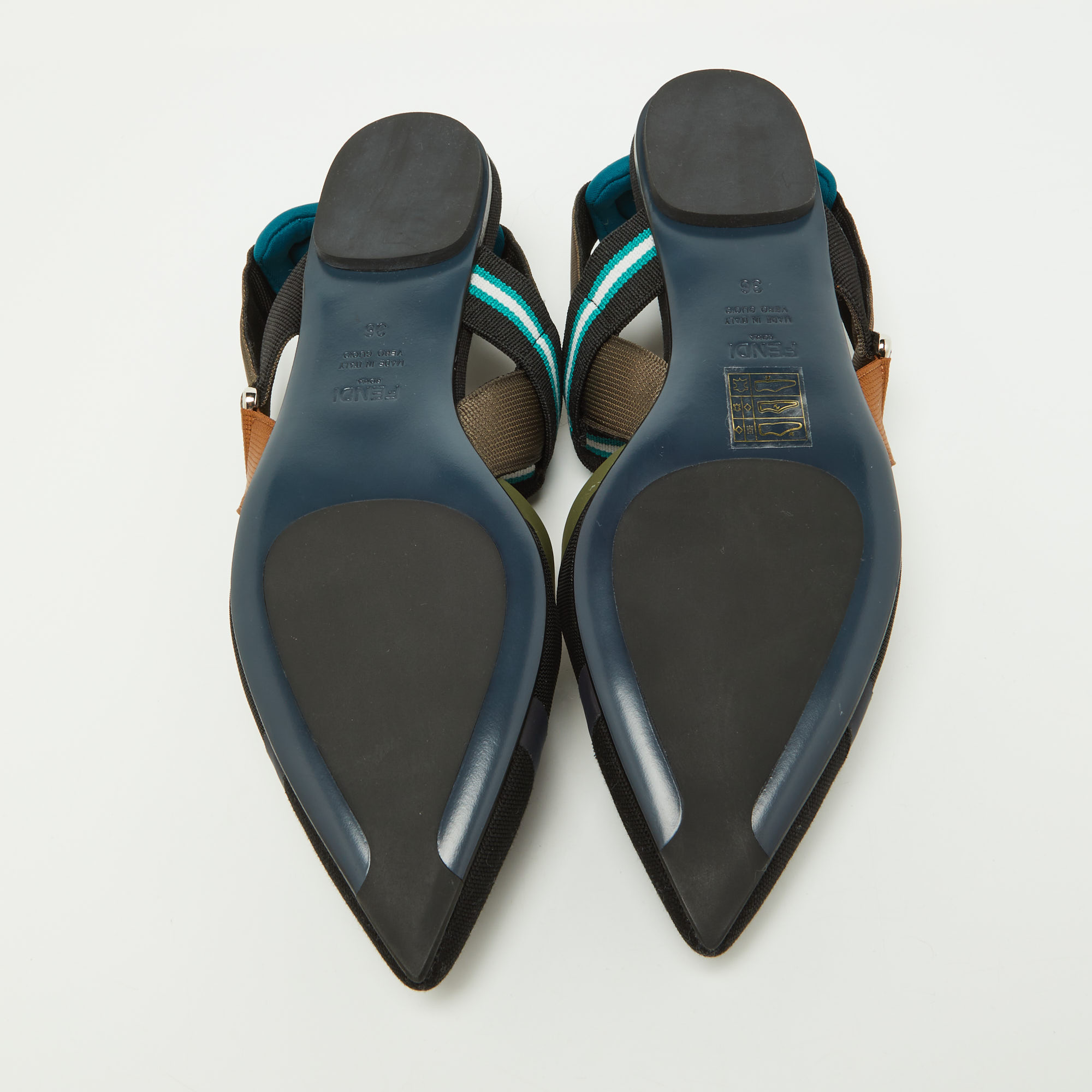 Fendi Multicolor Zucca Mesh And Leather Colibri Slingback Flats Size 36