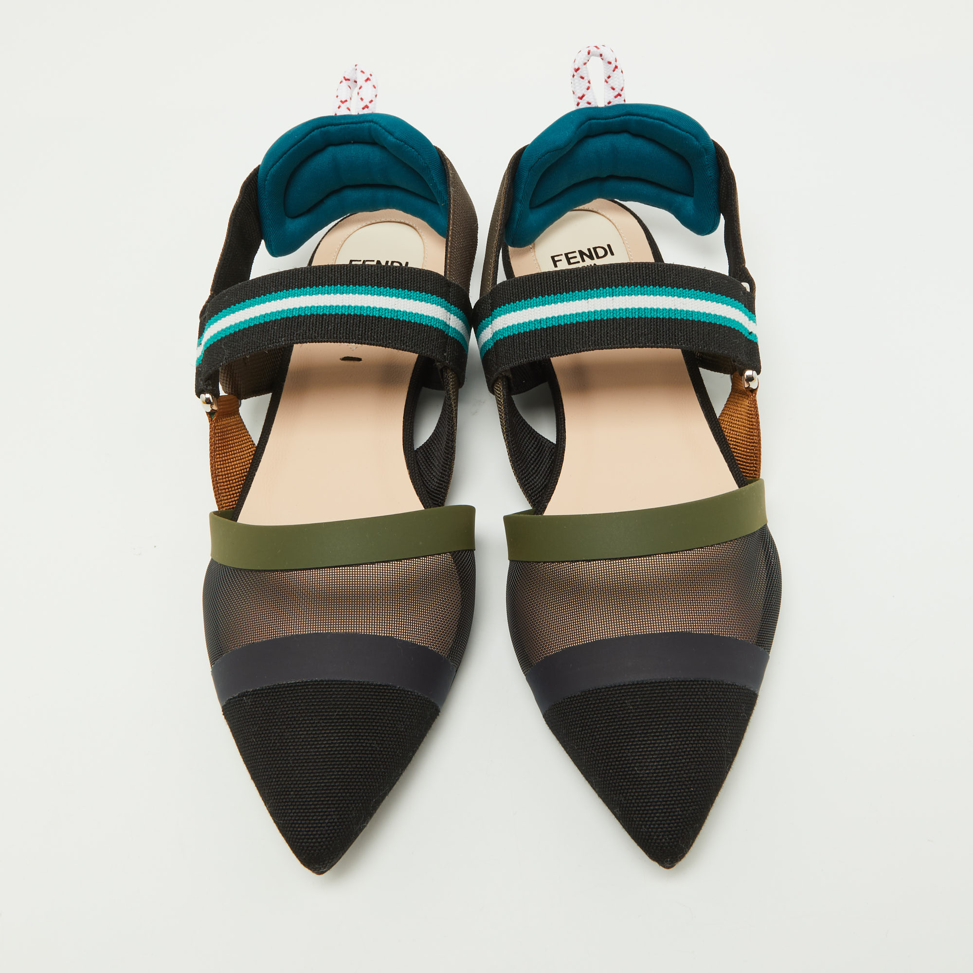 Fendi Multicolor Zucca Mesh And Leather Colibri Slingback Flats Size 36